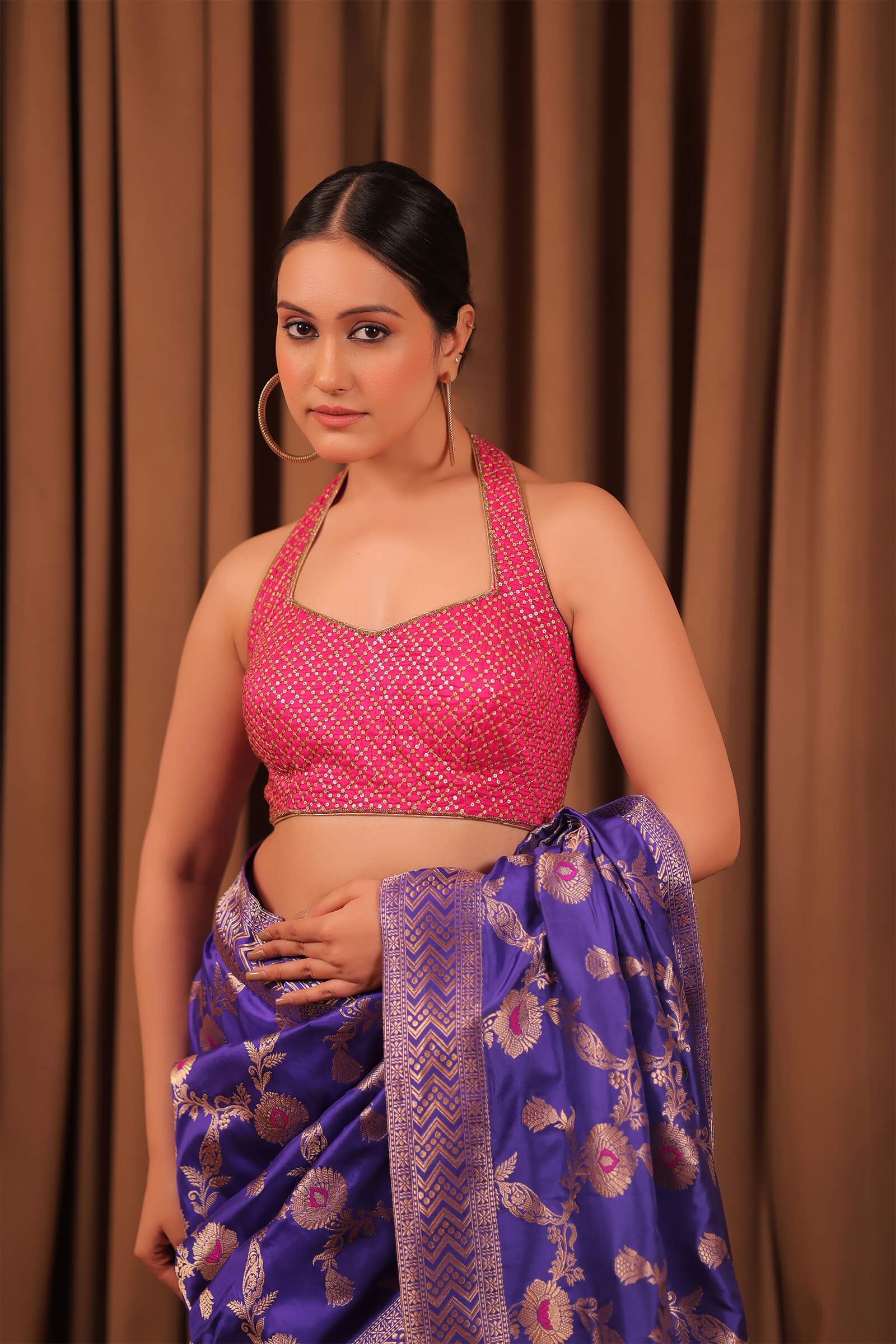 Purple Handloom Silk Katan Banarasi Jangla Kadwa Meena Saree