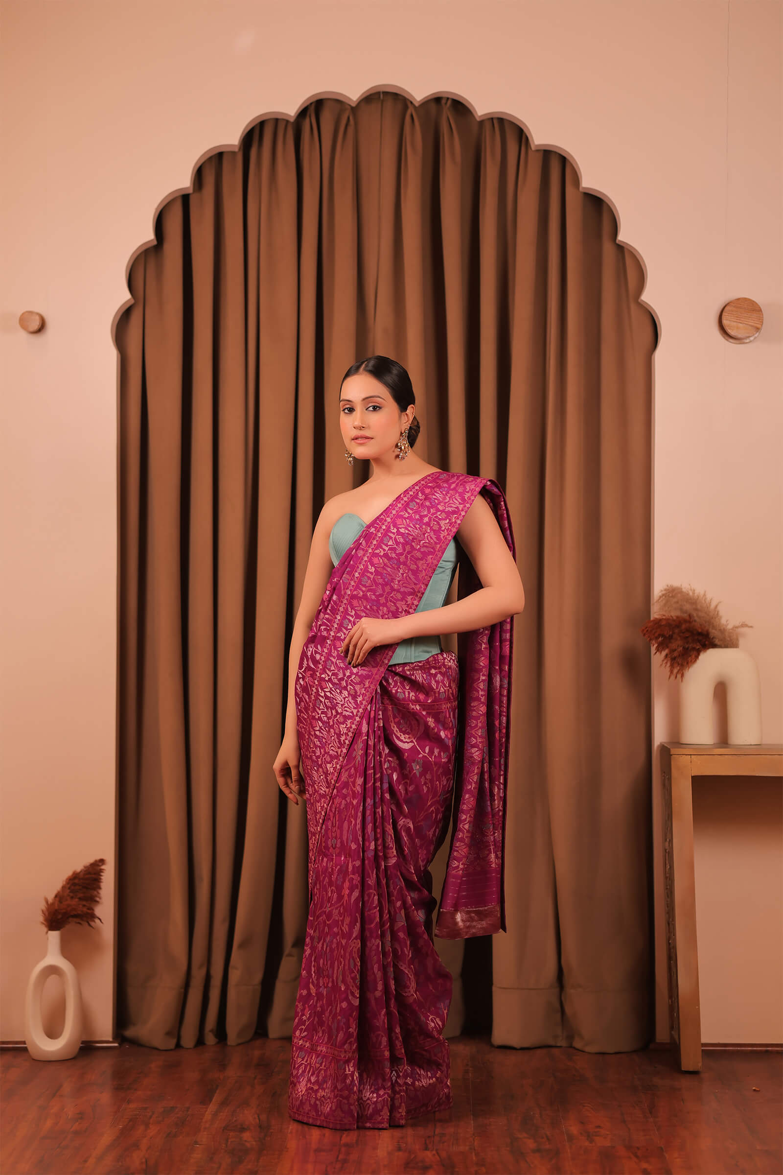 Purple Handloom Silk Katan Banarasi Jamdani Saree