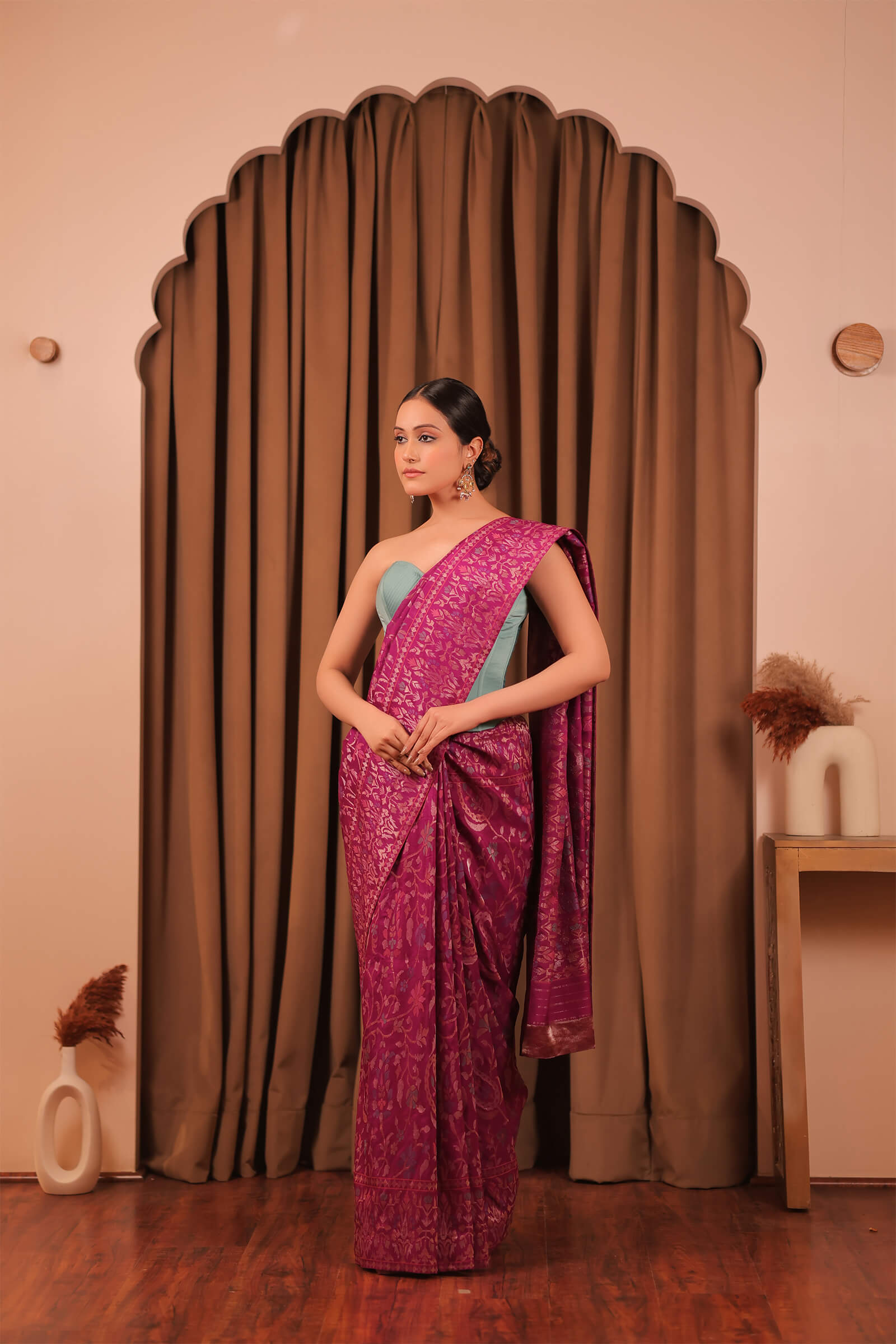 Purple Handloom Silk Katan Banarasi Jamdani Saree