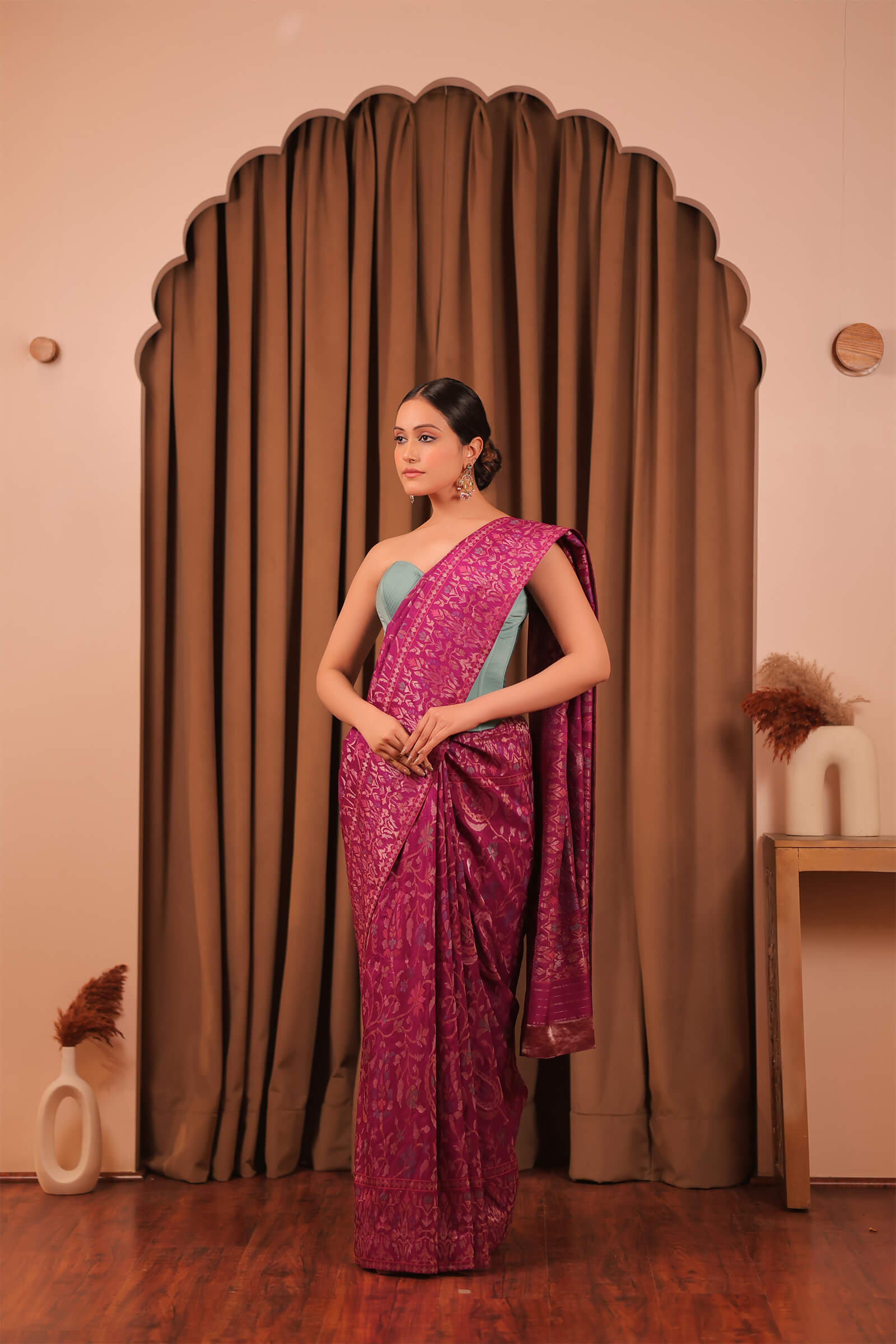 Purple Handloom Silk Katan Banarasi Jamdani Saree