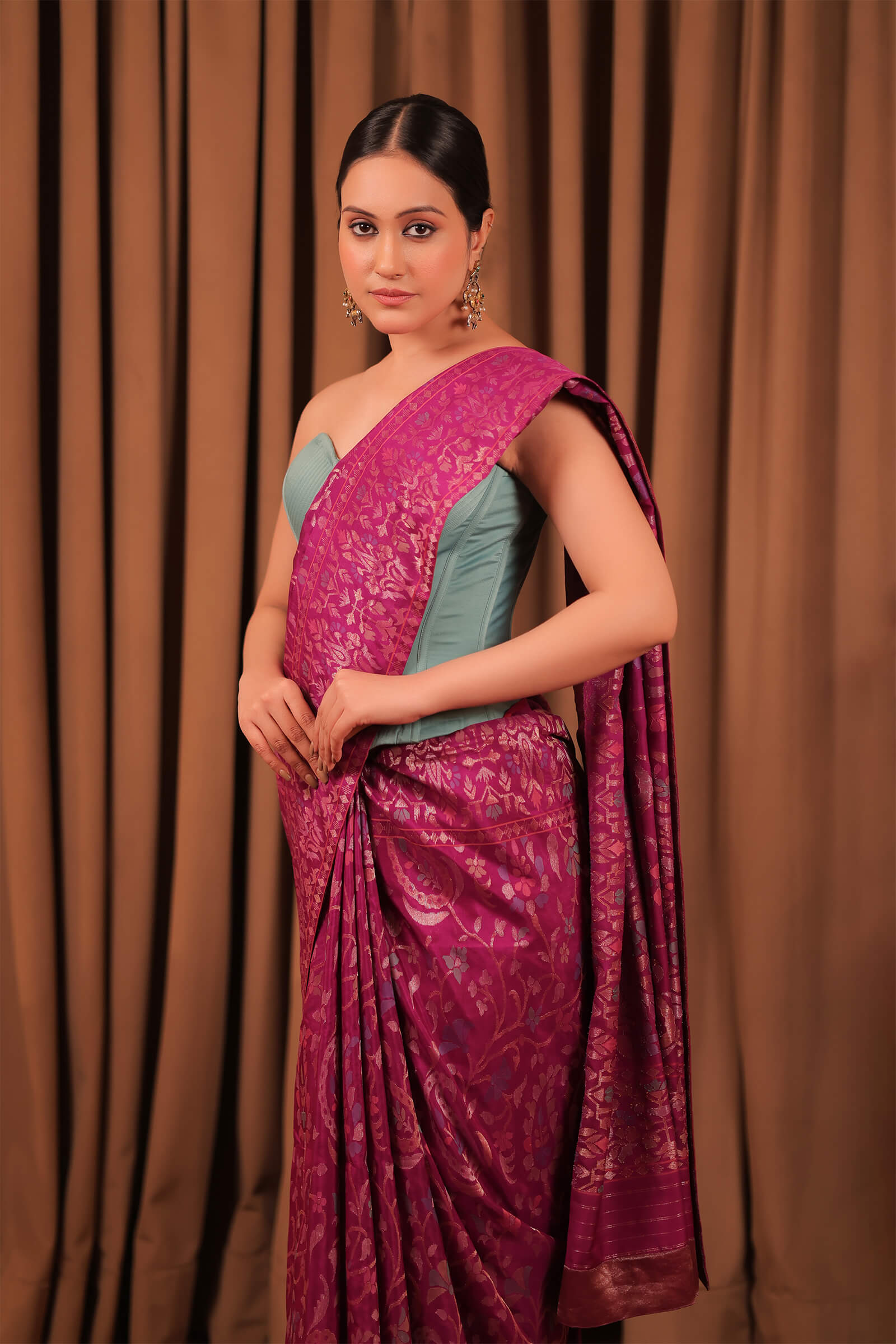 Purple Handloom Silk Katan Banarasi Jamdani Saree