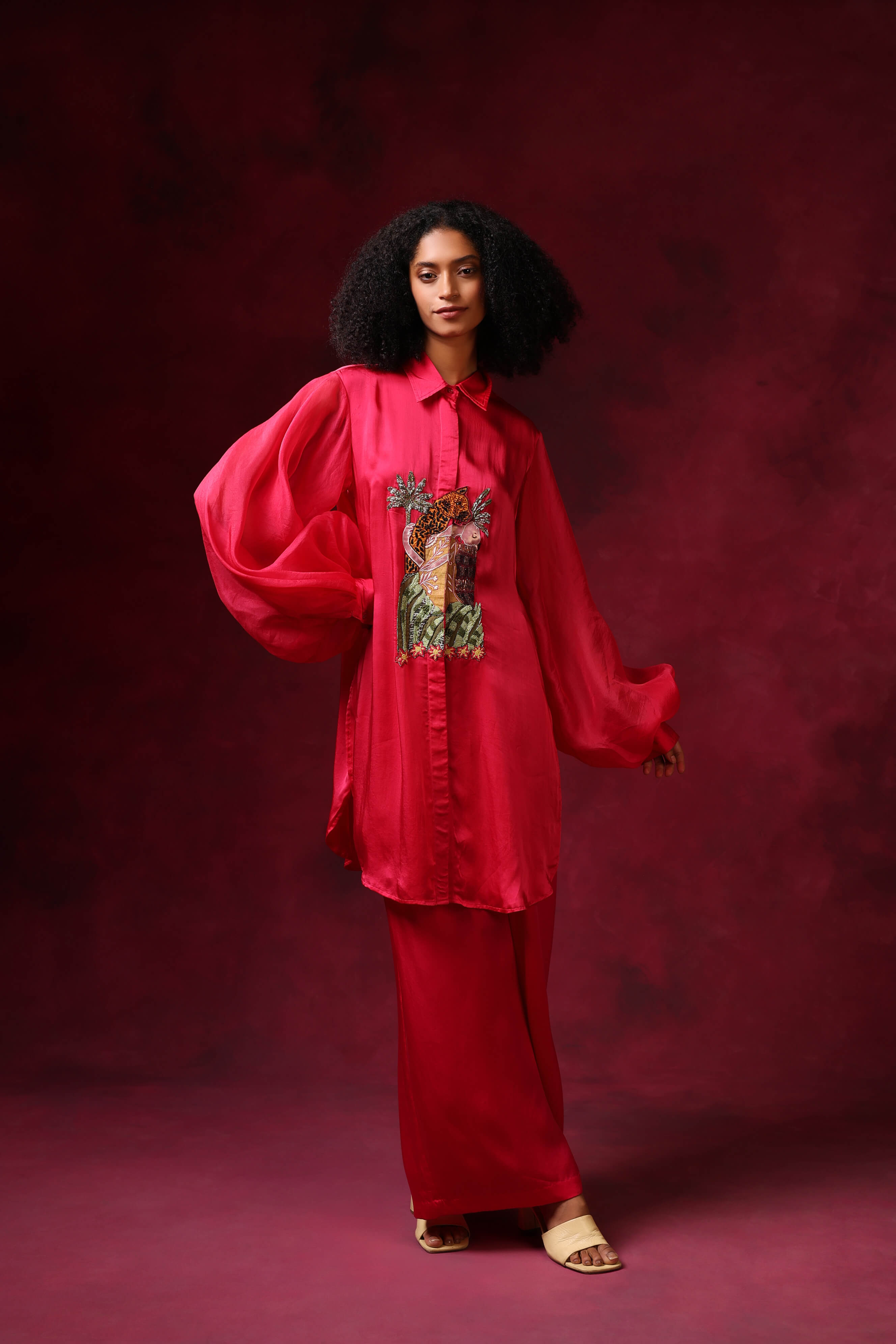 Pink Satin Emb Co Ord