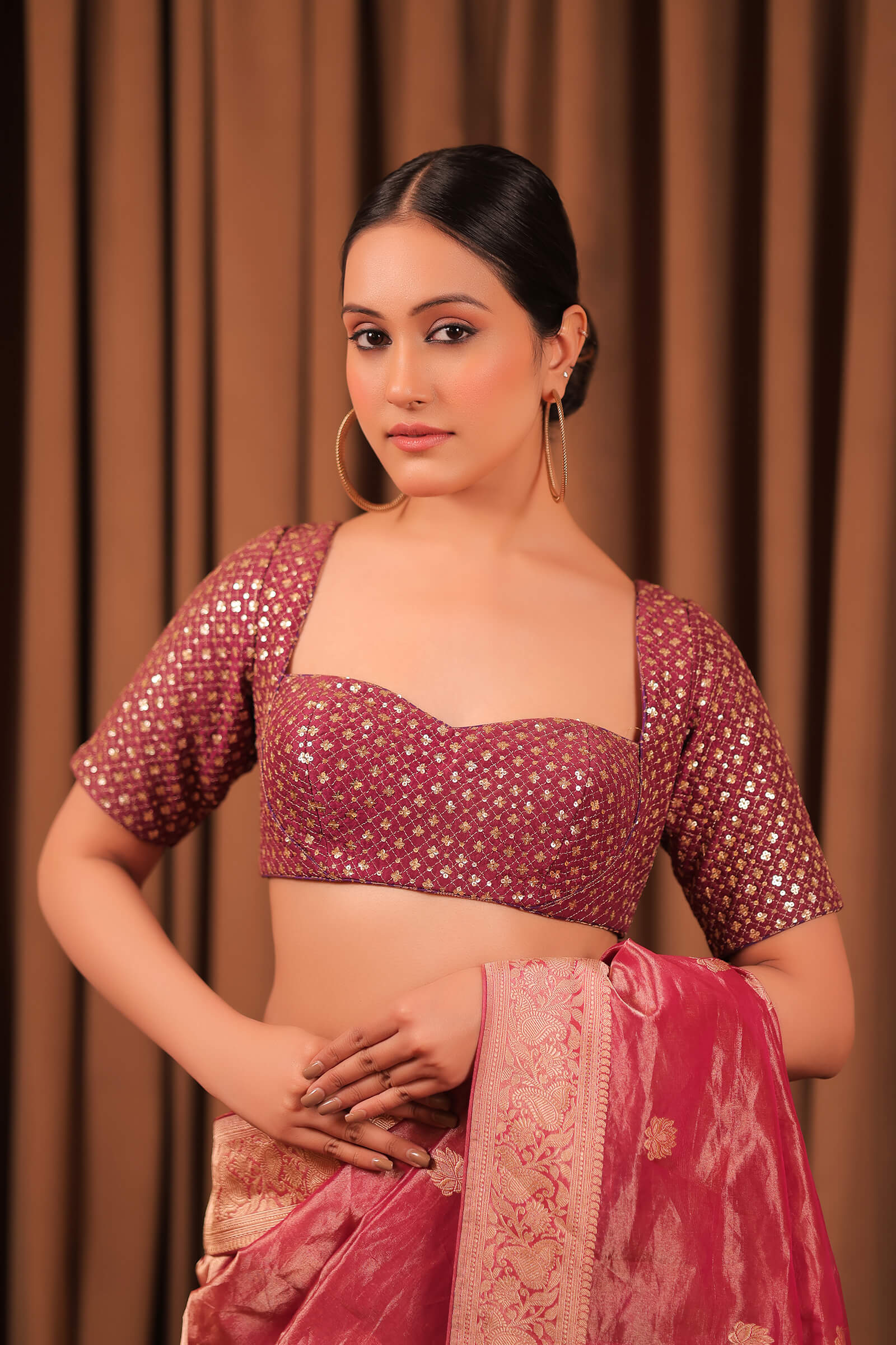 Wine Handloom Silk Tissue Banarasi Saree