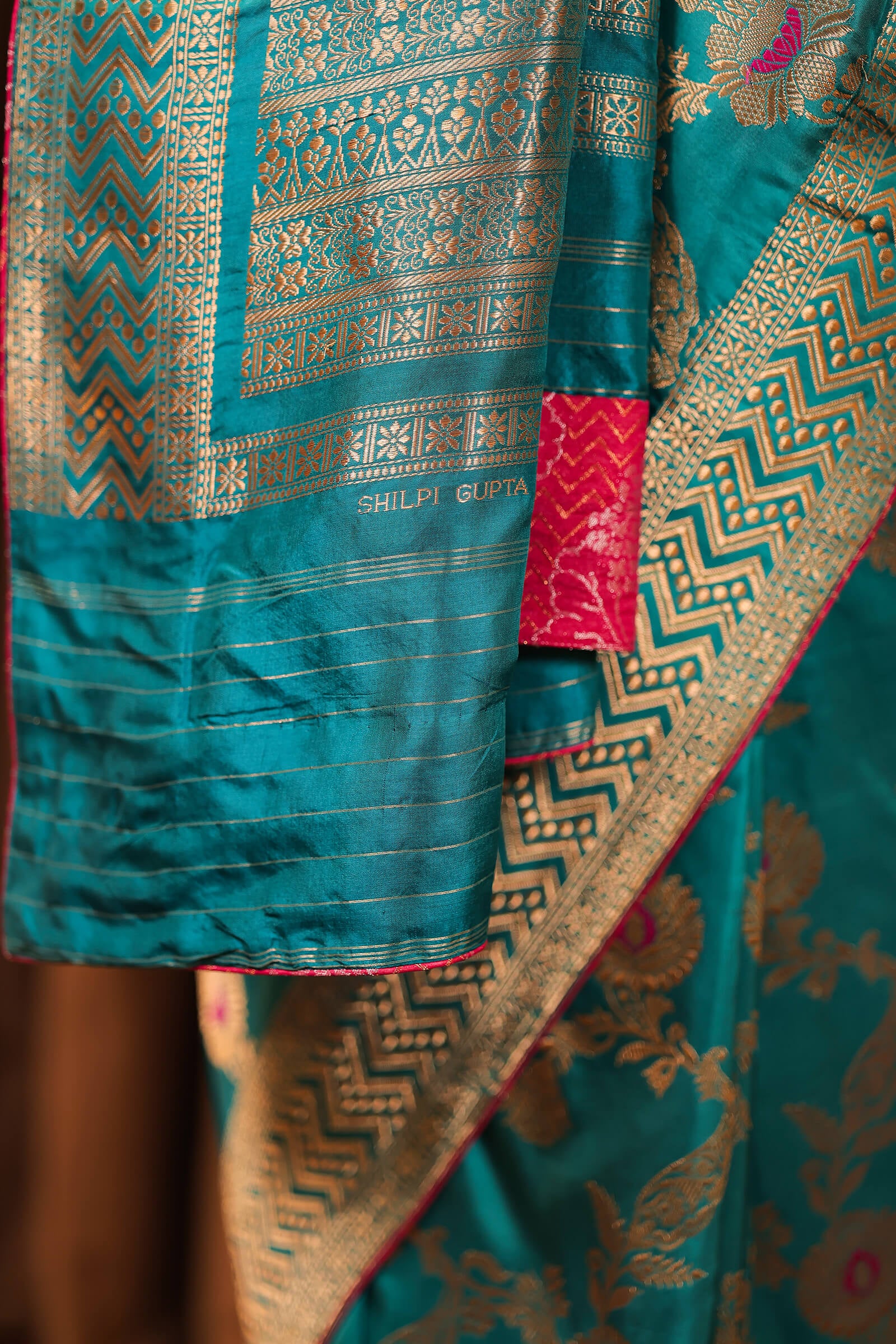 Teal Green Handloom Silk Katan Banarasi Tanchoi Saree