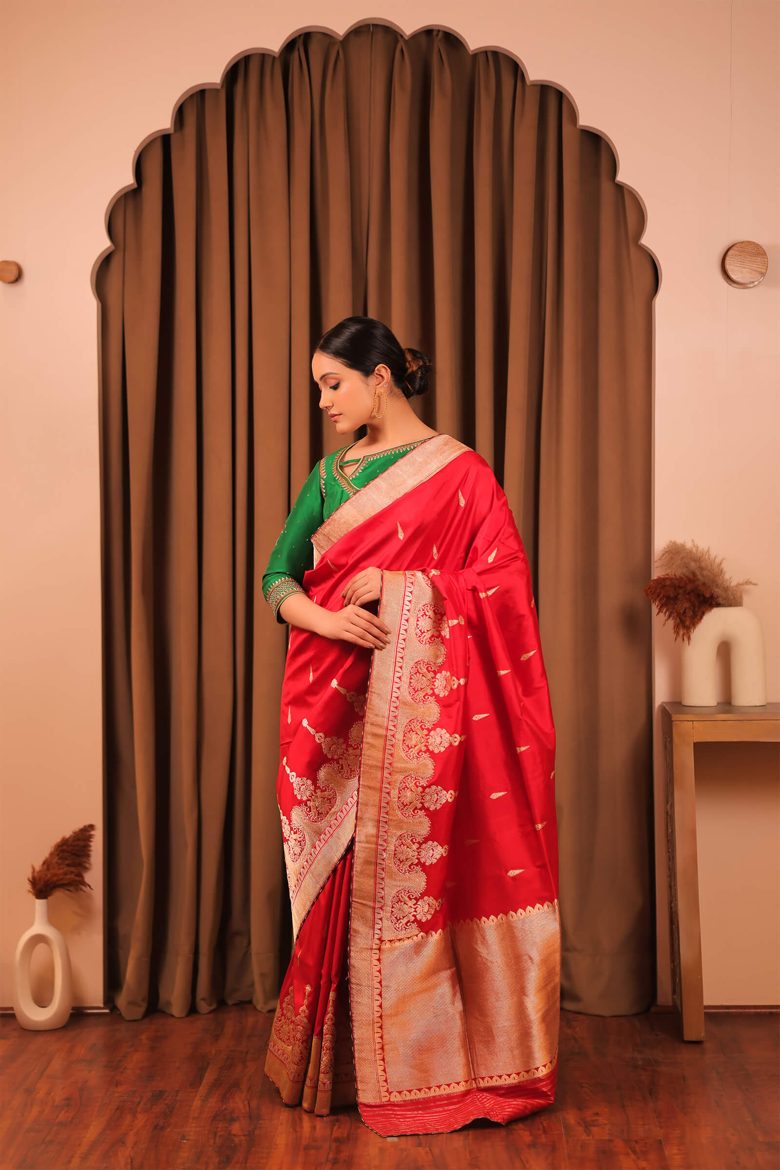 Red Handloom Katan Silk Banarasi Kadwa Saree