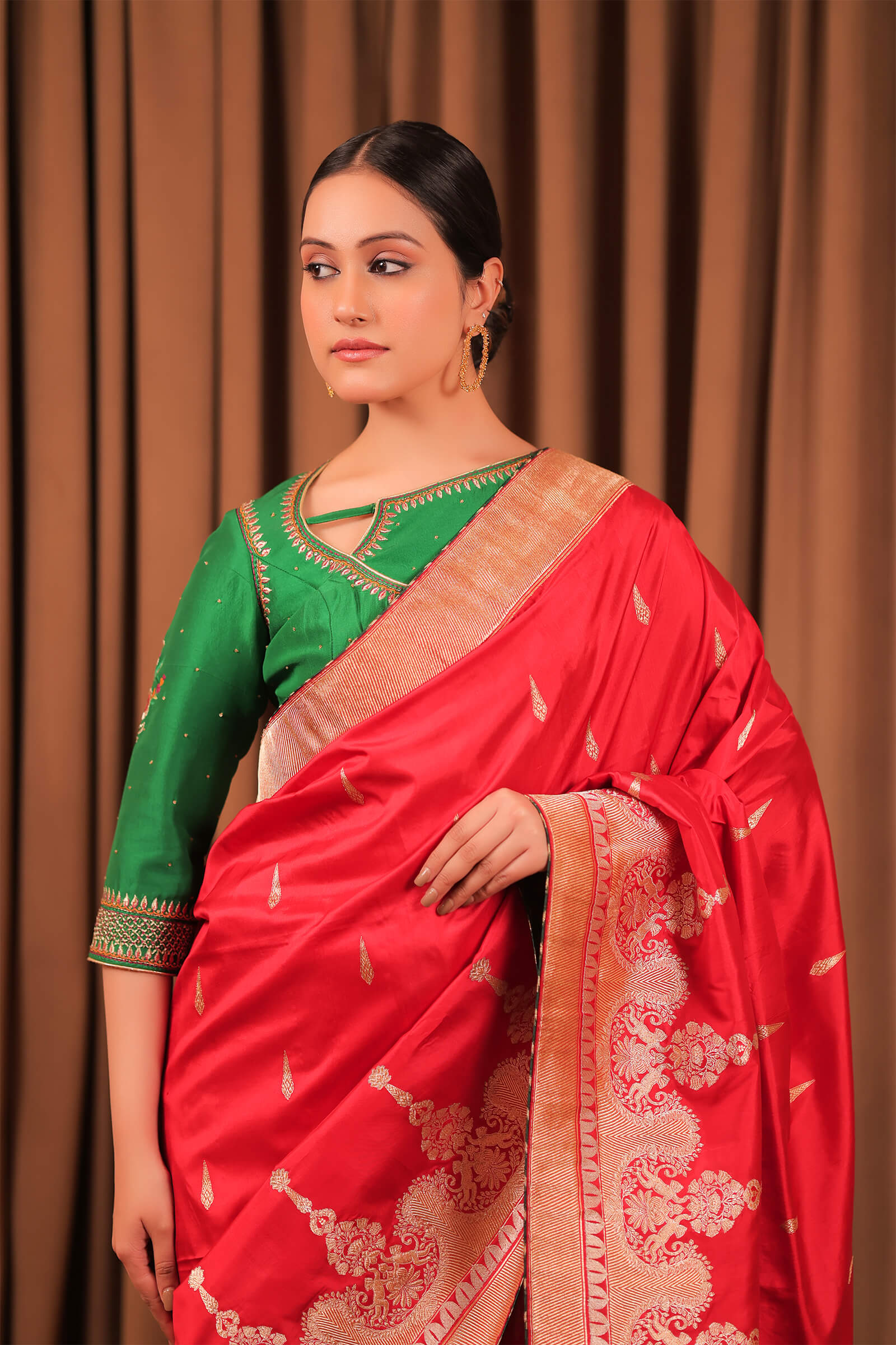 Red Handloom Katan Silk Banarasi Kadwa Saree