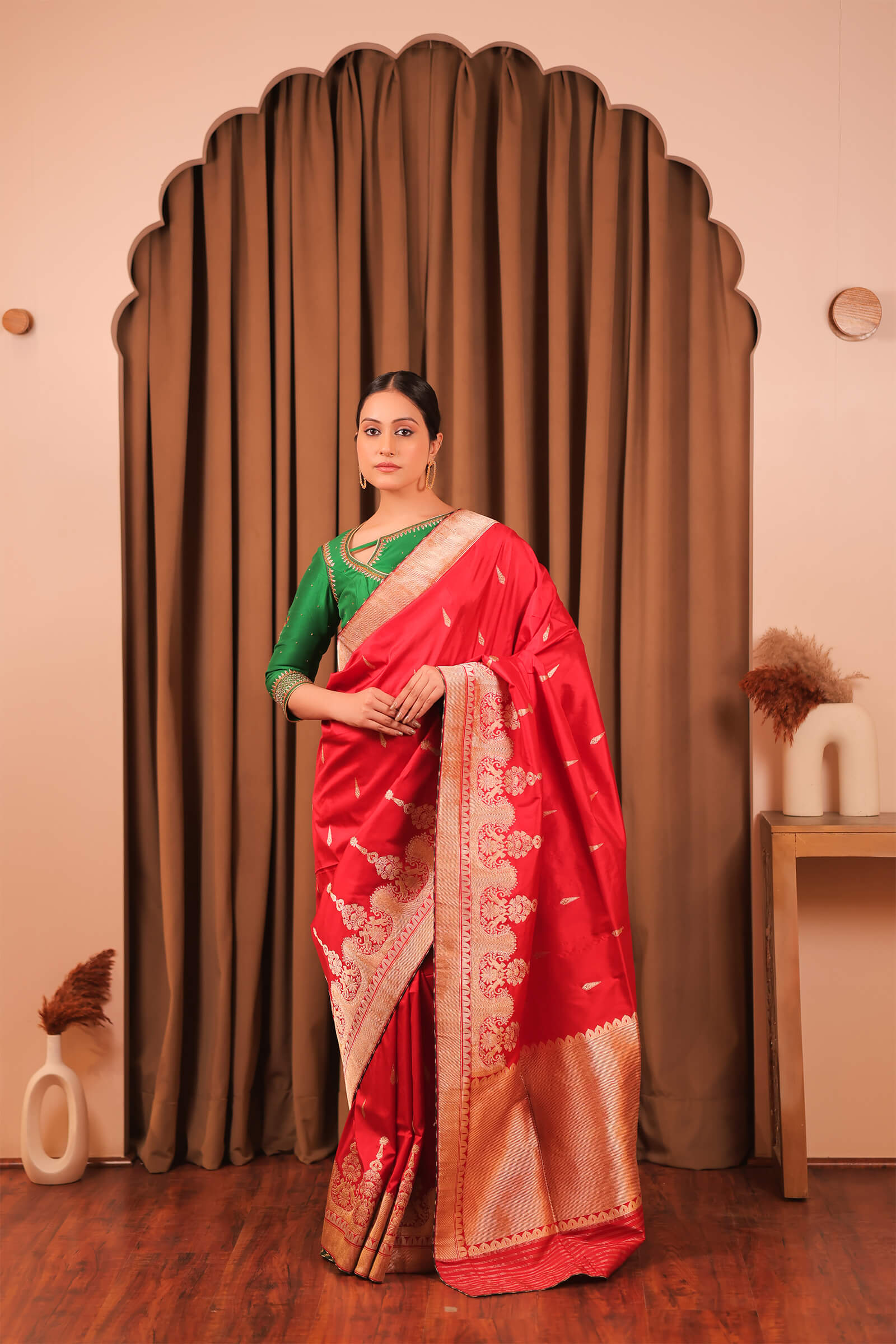 Red Handloom Katan Silk Banarasi Kadwa Saree