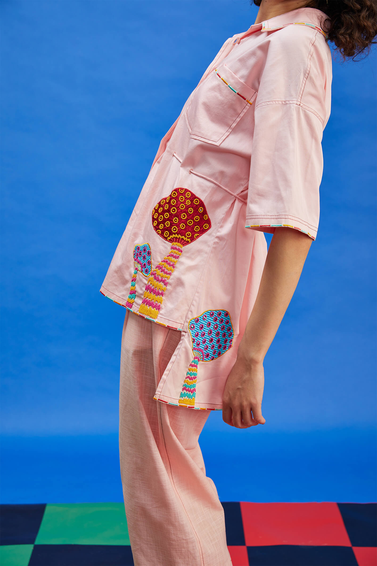 Cotton Peach Embroidered Co Ord Set