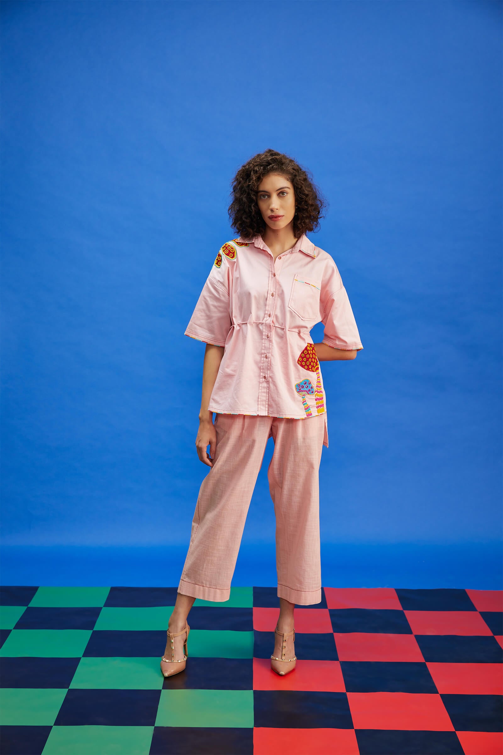 Cotton Peach Embroidered Co Ord Set