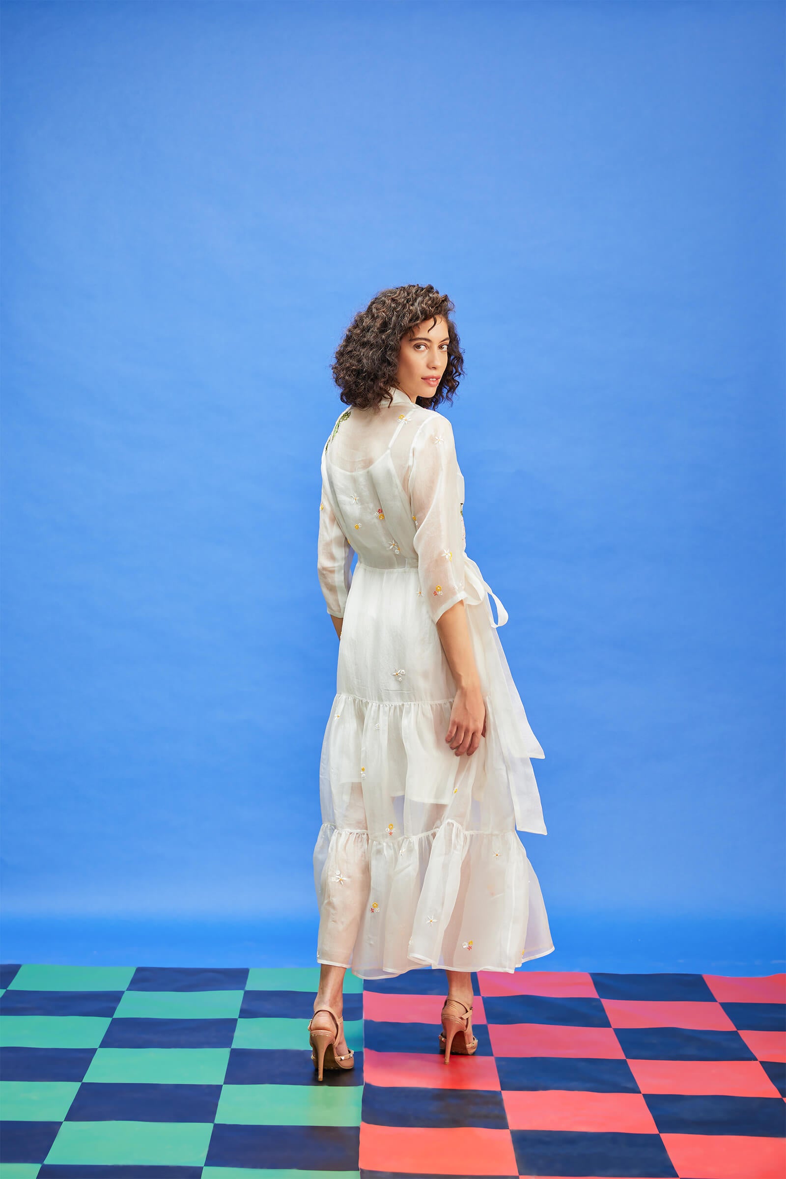 Organza Ivory Frill Dress With Slip