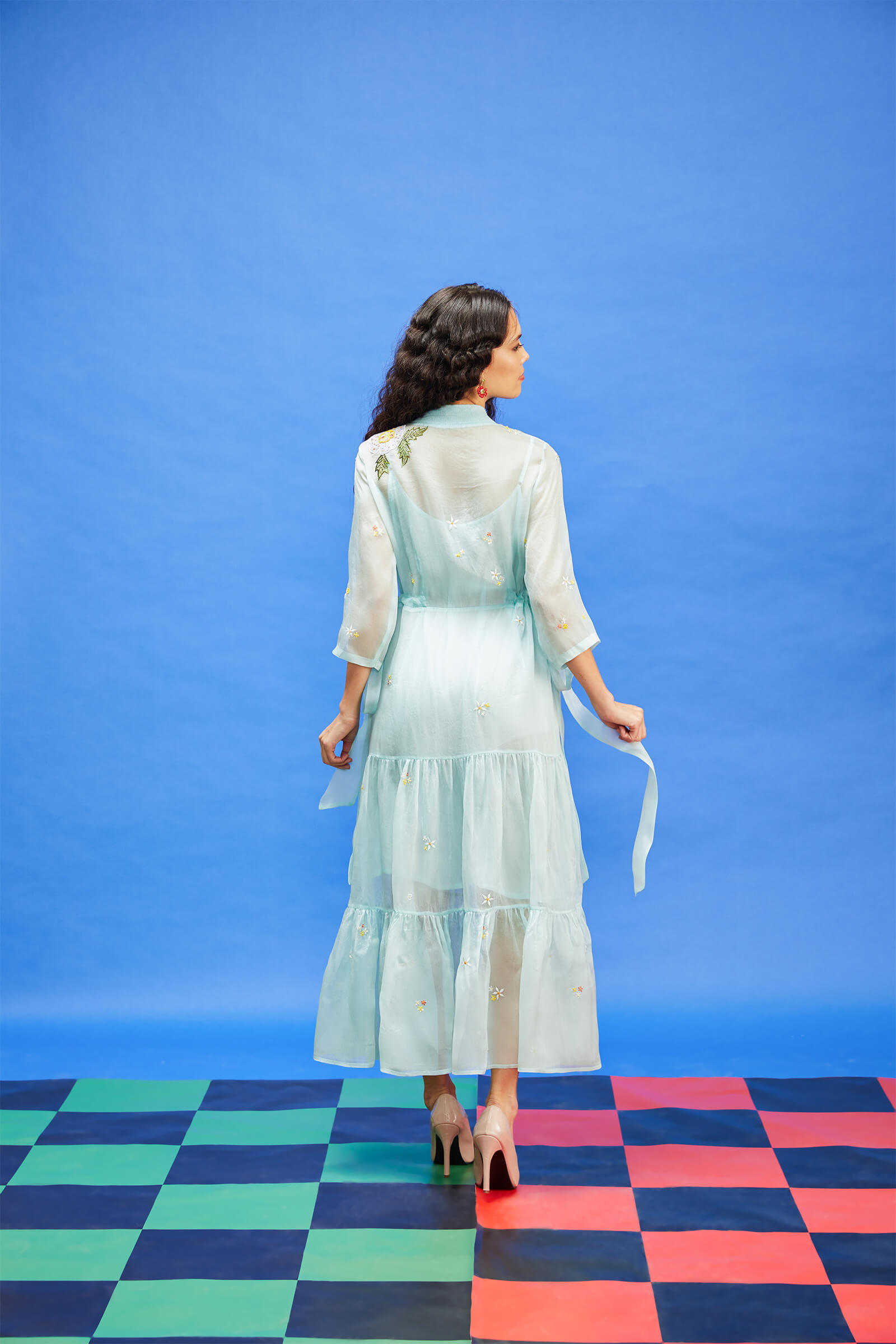 Organza Aqua Frill Dress With Slip