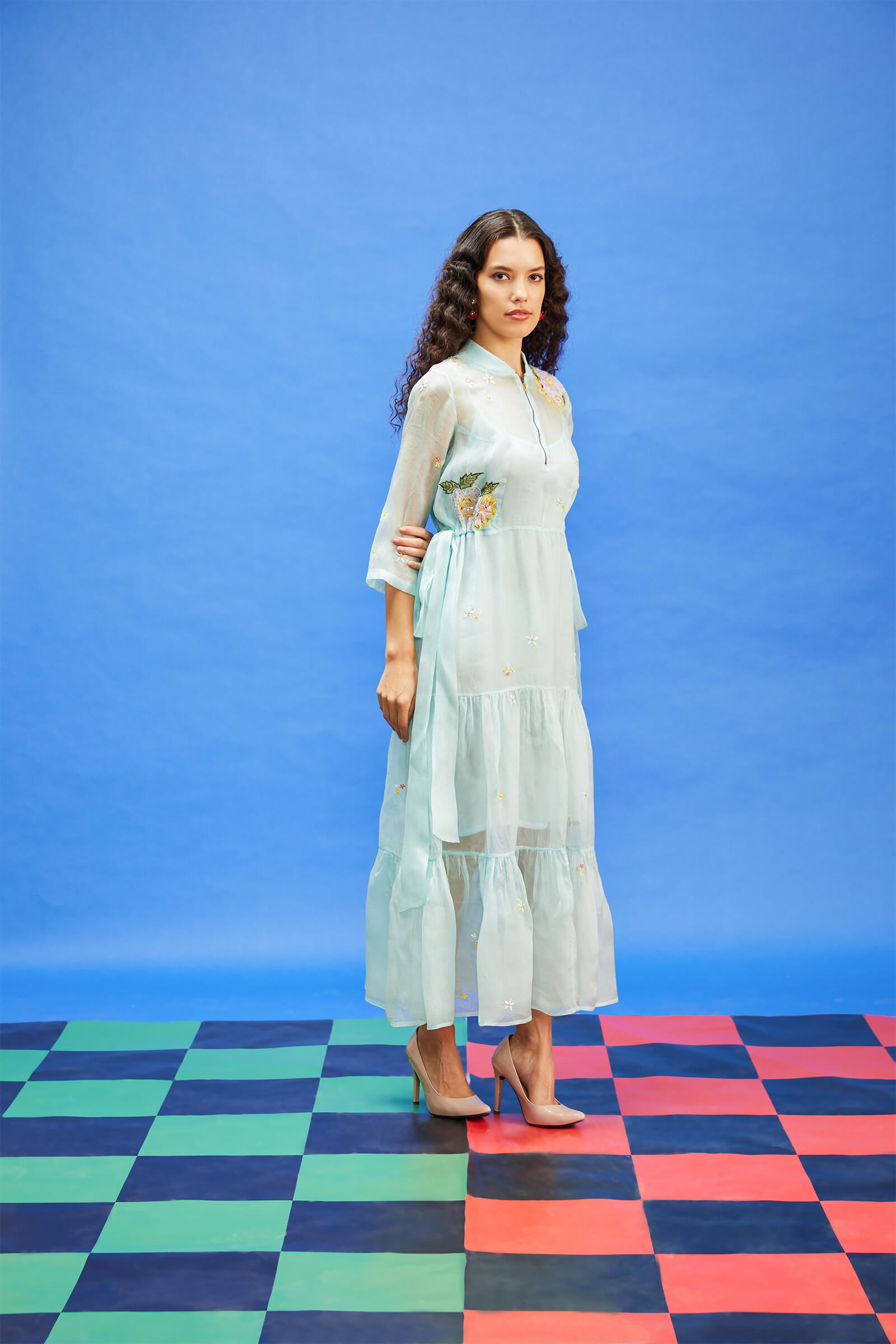 Organza Aqua Frill Dress With Slip