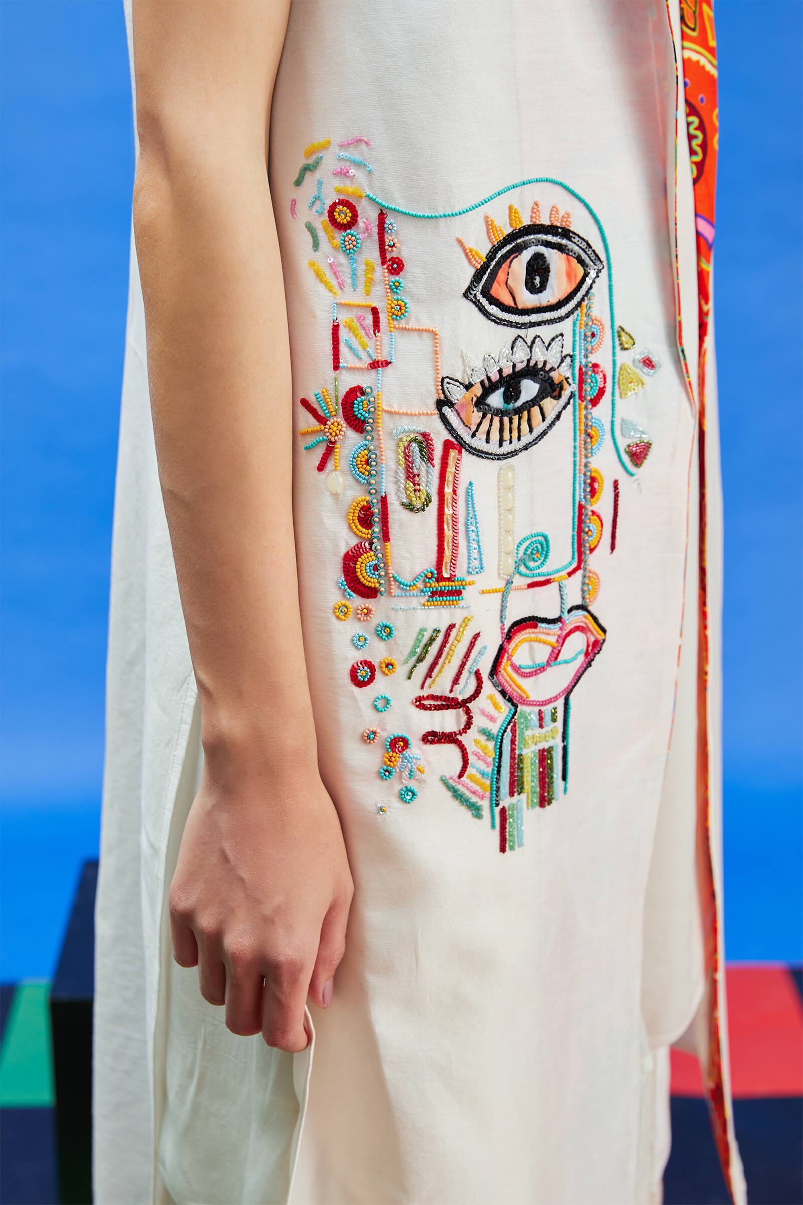 Chanderi Ivory Long Sleeveless Jacket