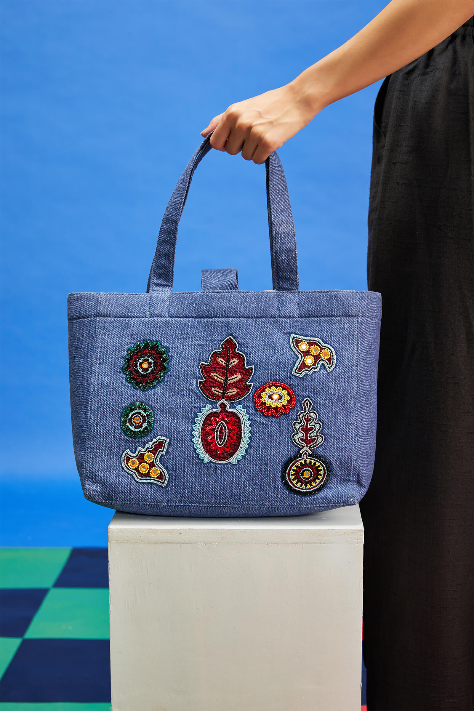 Denim Printed Cotton Canvas Tote Big Bag