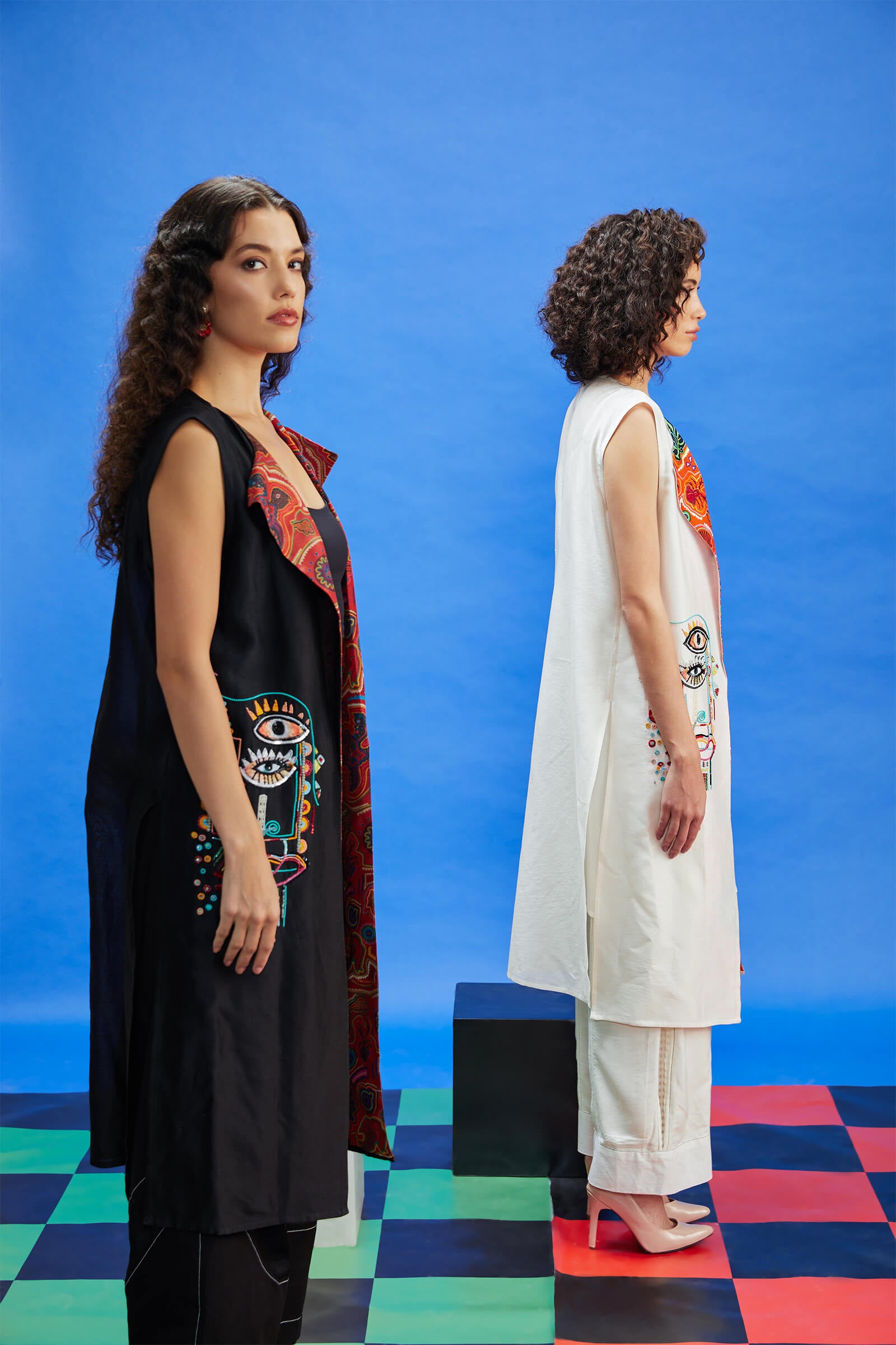 Chanderi Ivory Long Sleeveless Jacket