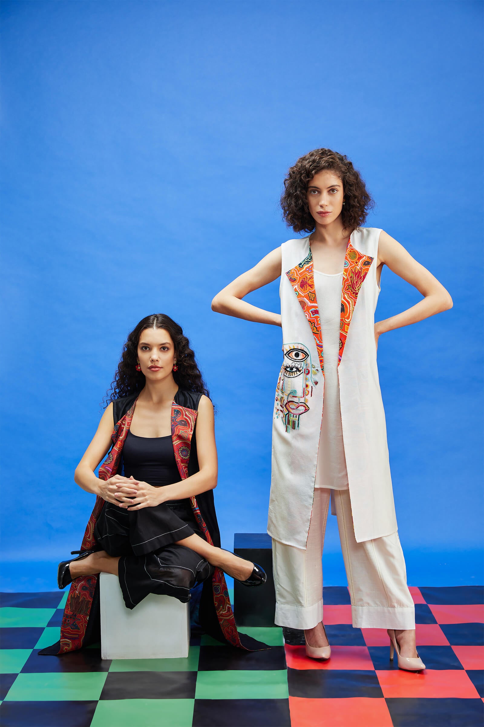 Chanderi Black Long Sleeveless Jacket