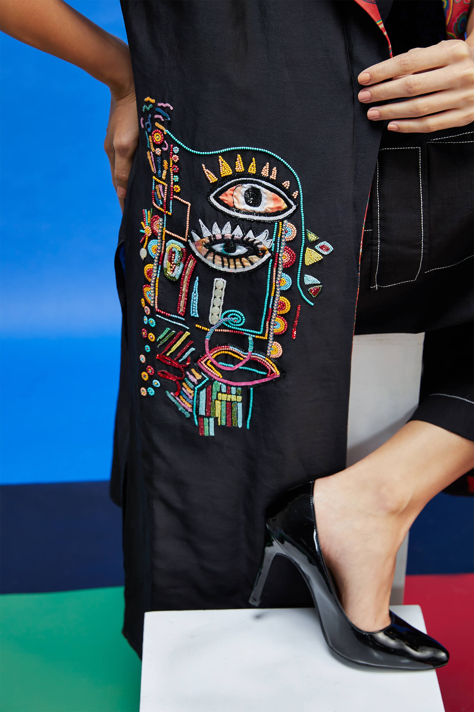 Chanderi Black Long Sleeveless Jacket