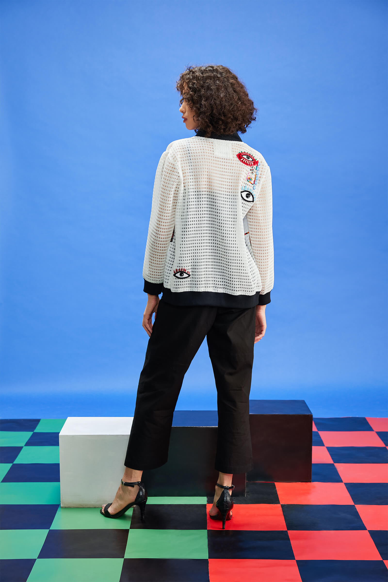 Off White Embellished Bomber Jacket