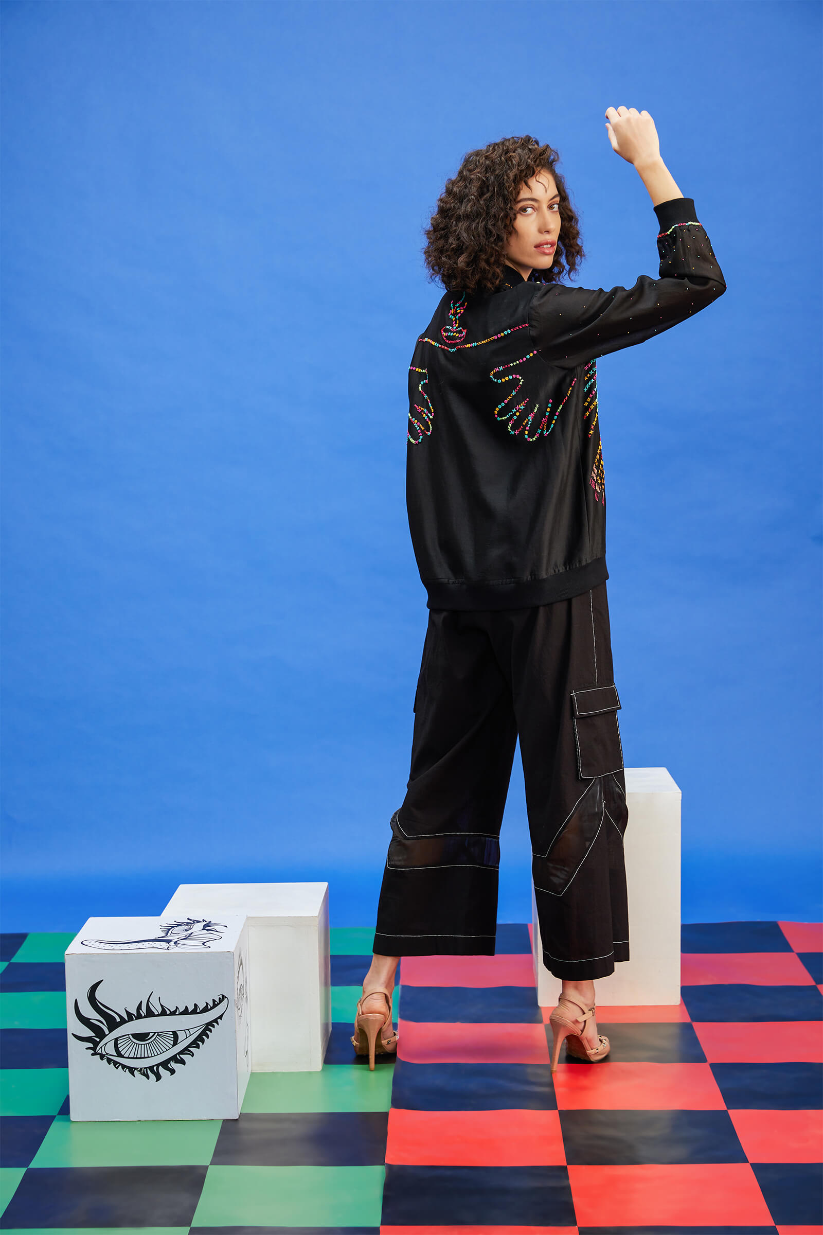 Black Chanderi Bomber Jacket