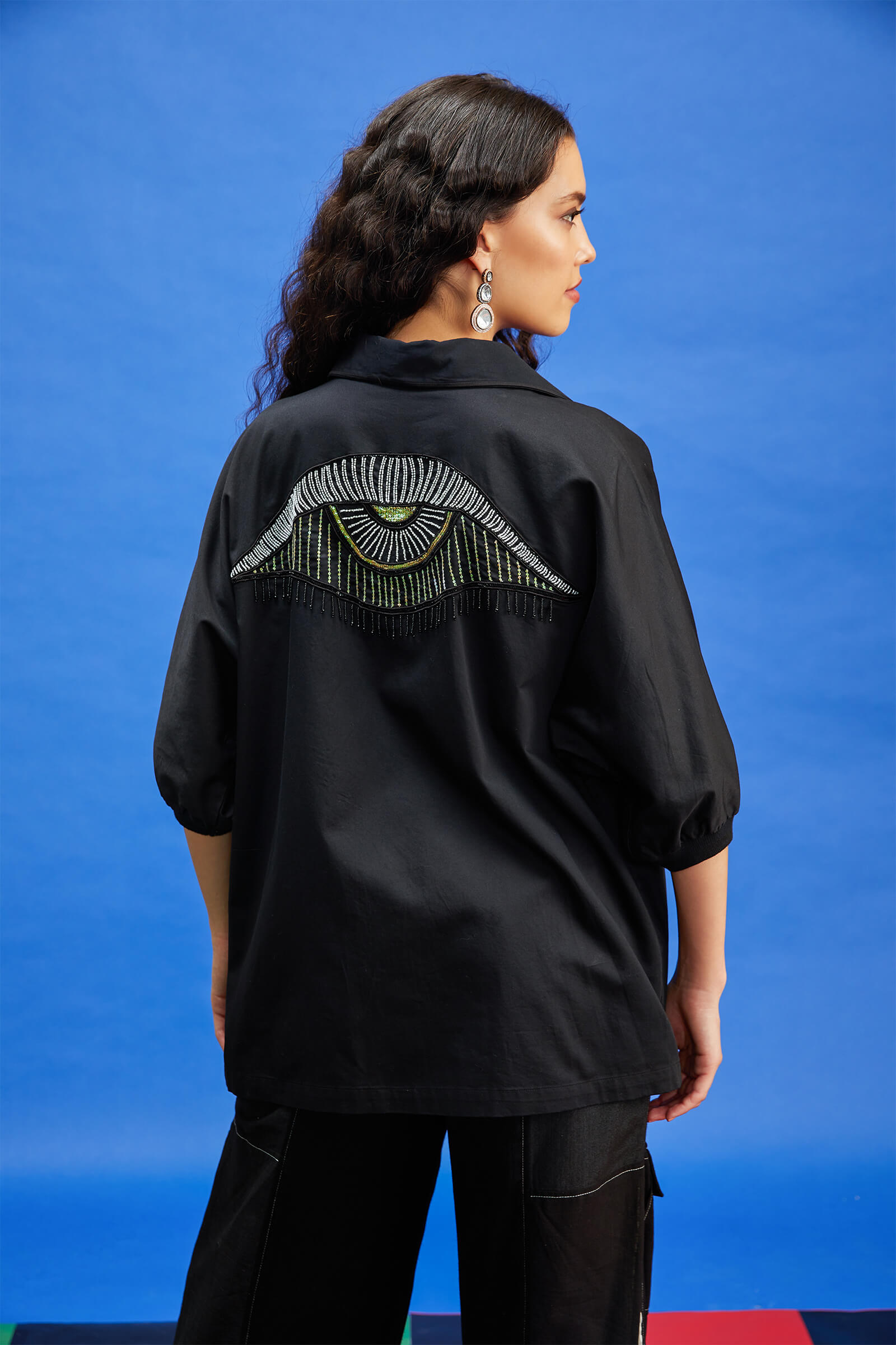 Cotton Satin Black Shirt