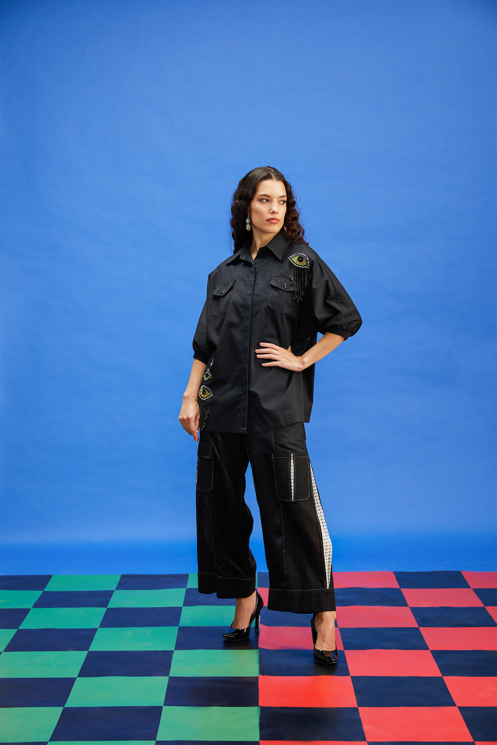 Cotton Satin Black Shirt