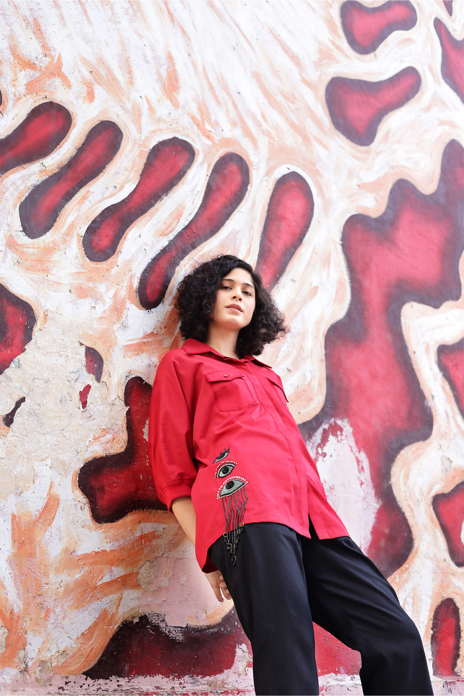 Cotton Satin Red Shirt