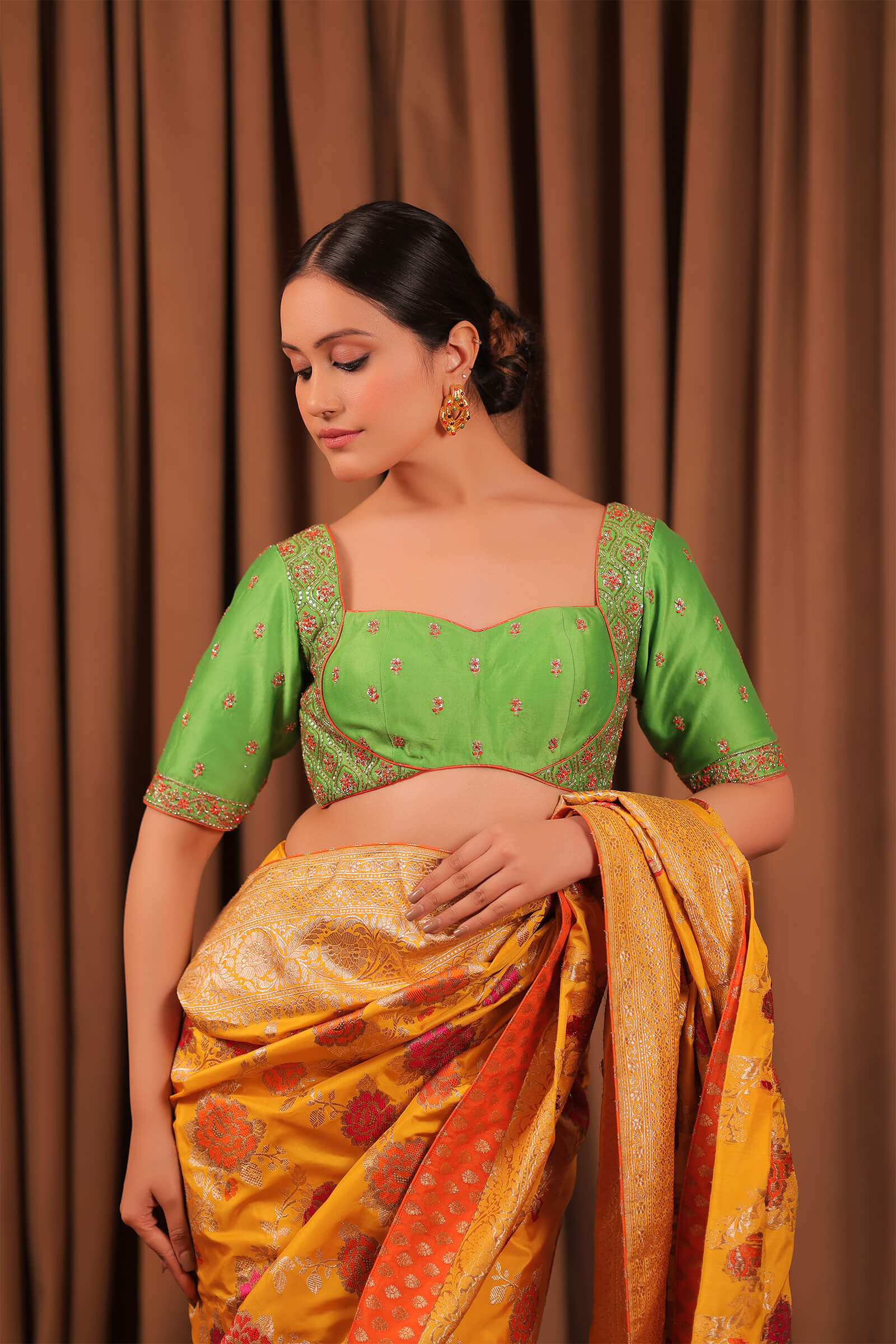 Yellow Handloom Katan Silk Banarasi Jangla Kadwa Meena Saree