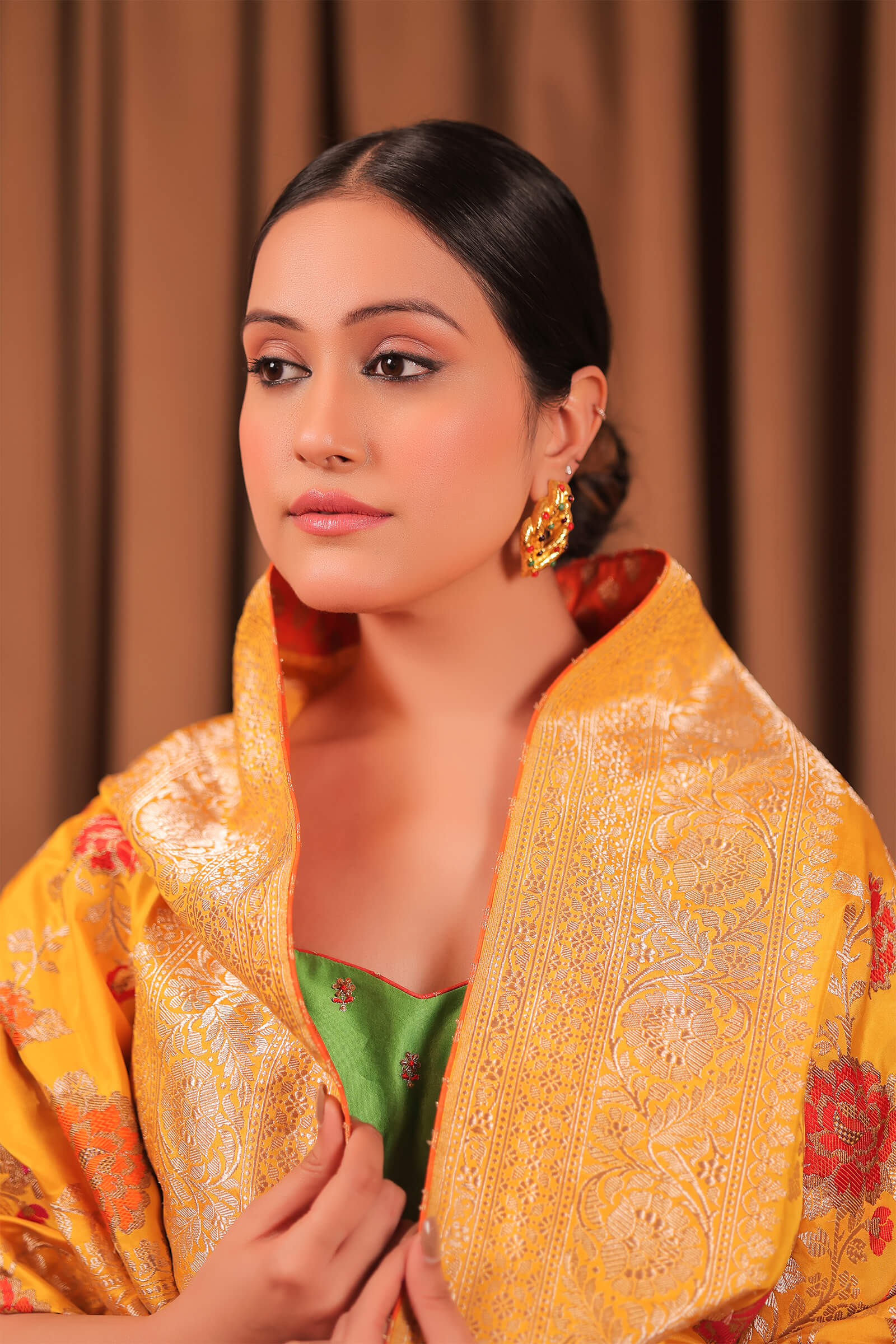 Yellow Handloom Katan Silk Banarasi Jangla Kadwa Meena Saree