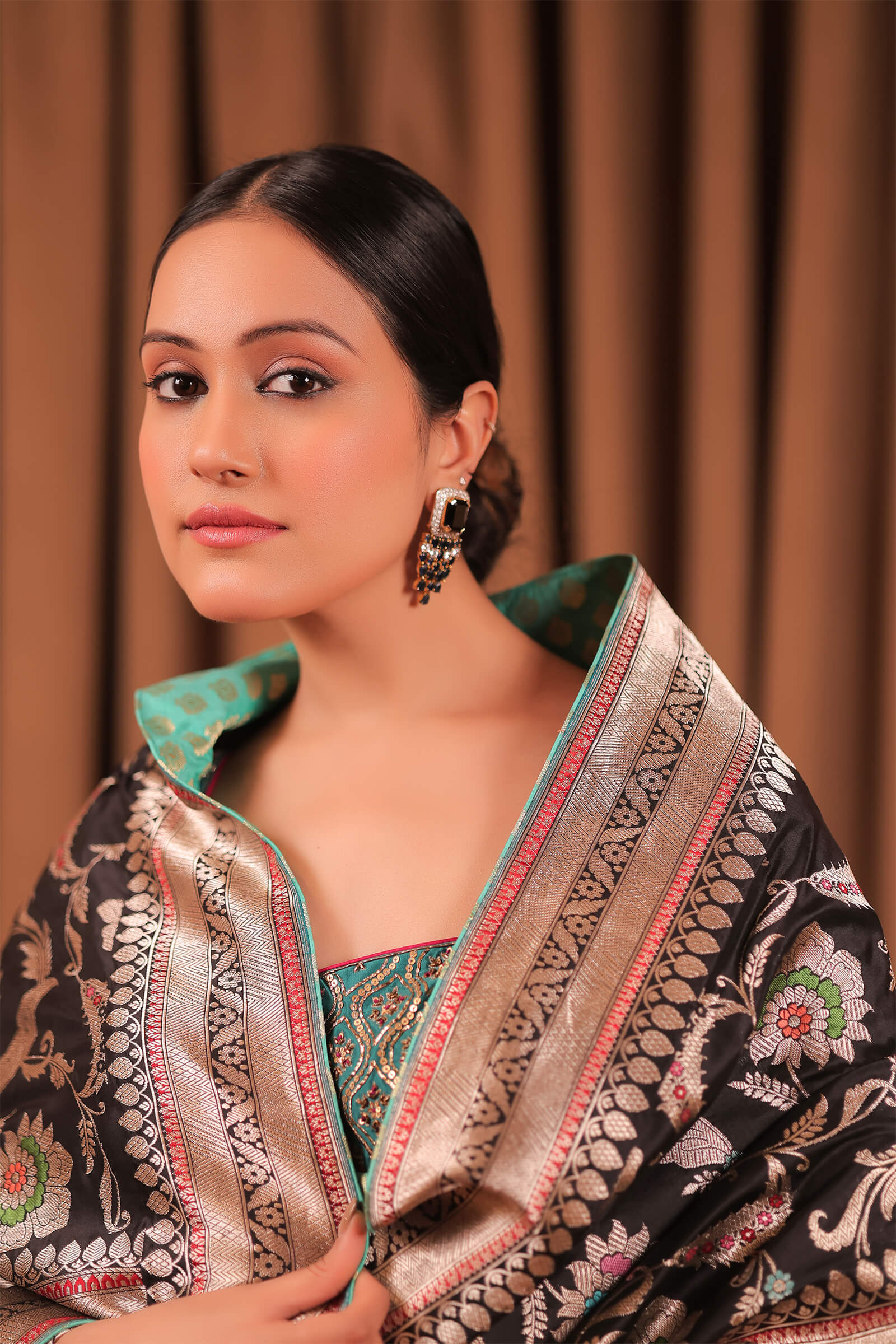 Black Handloom Katan Silk Banarasi Kadwa Meena Saree