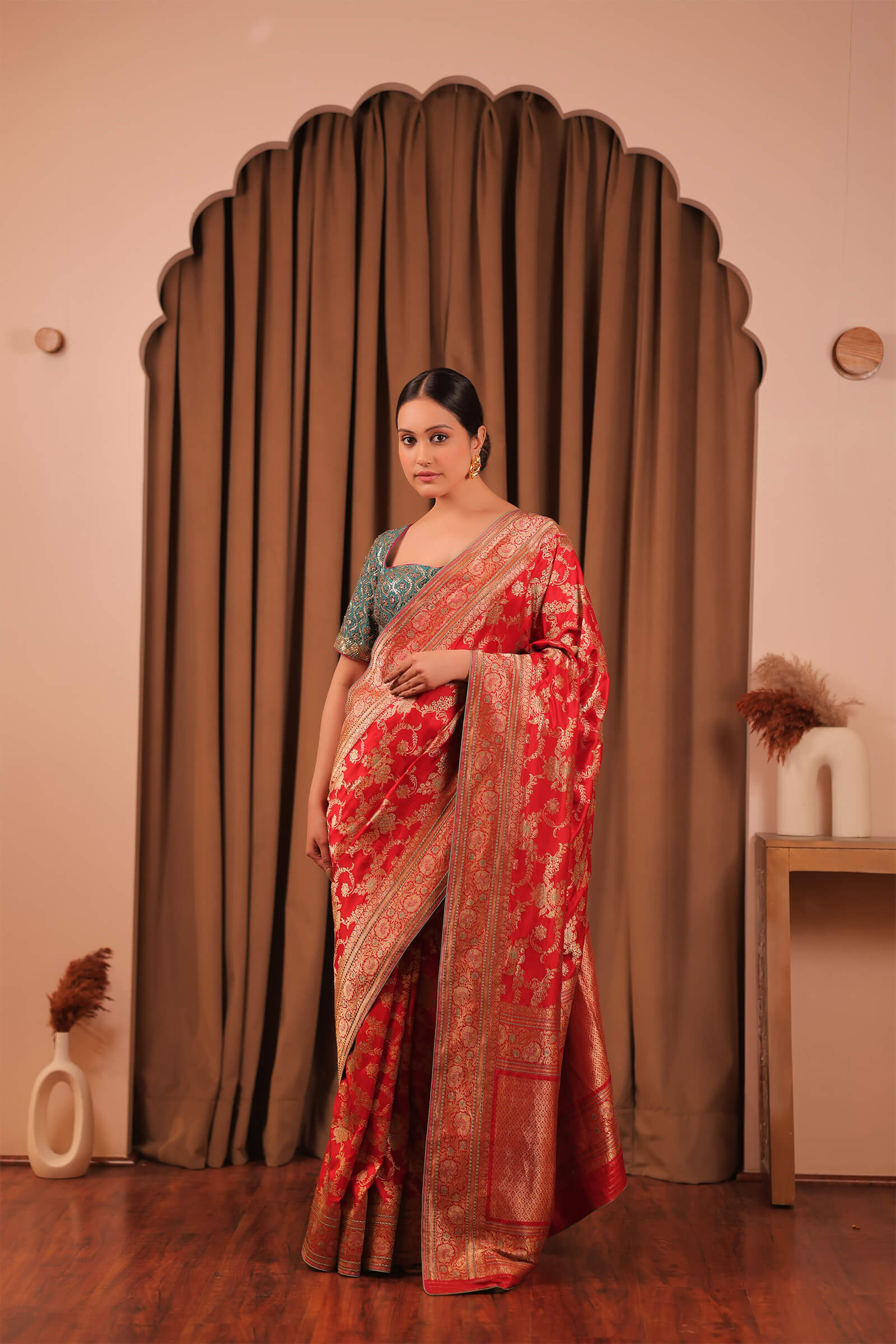 Banarsi Silk Jangla Saree With Heavy Pathini Borders And Pallu