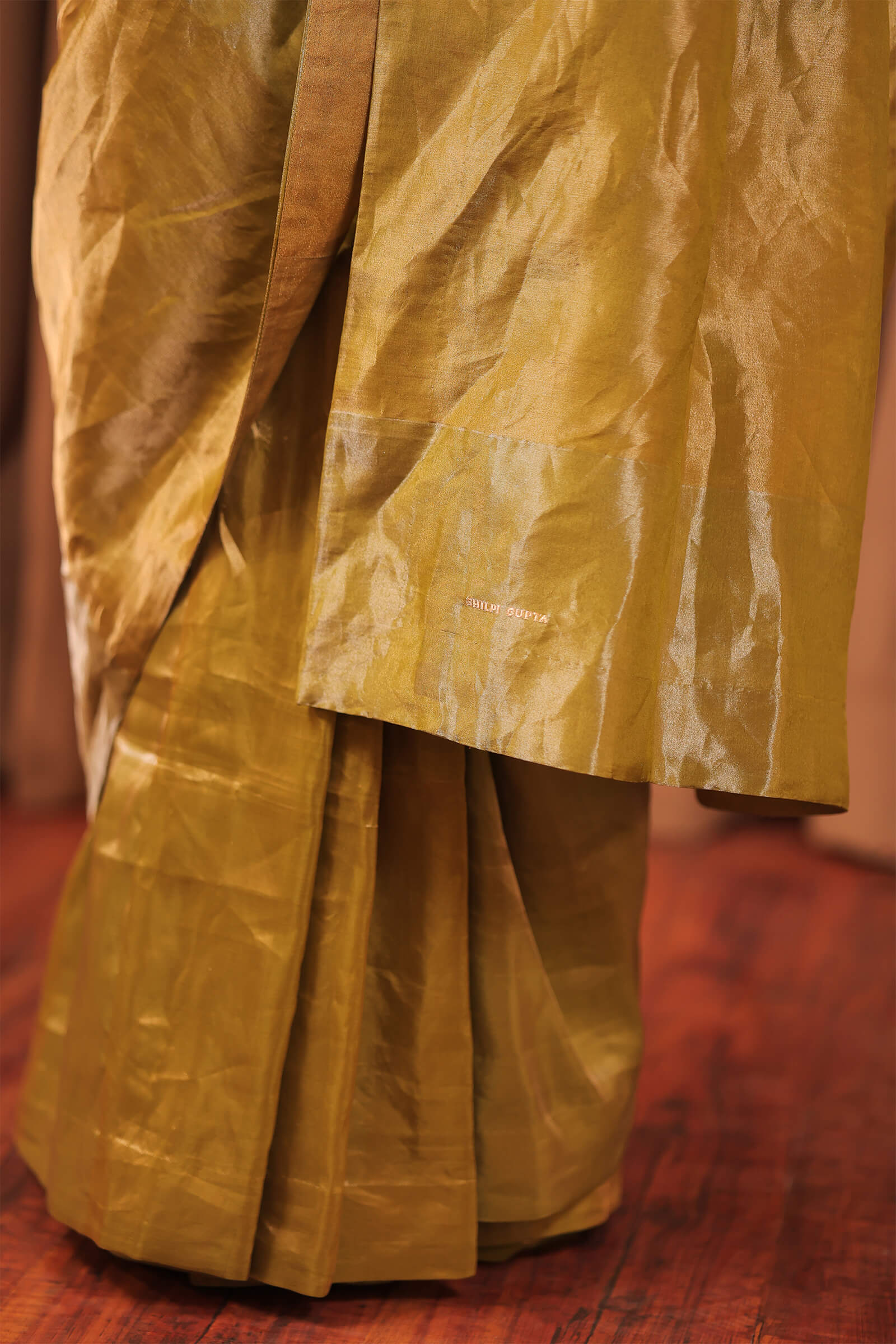 Olive Handloom Silk Tissue Brocade Banarasi Saree