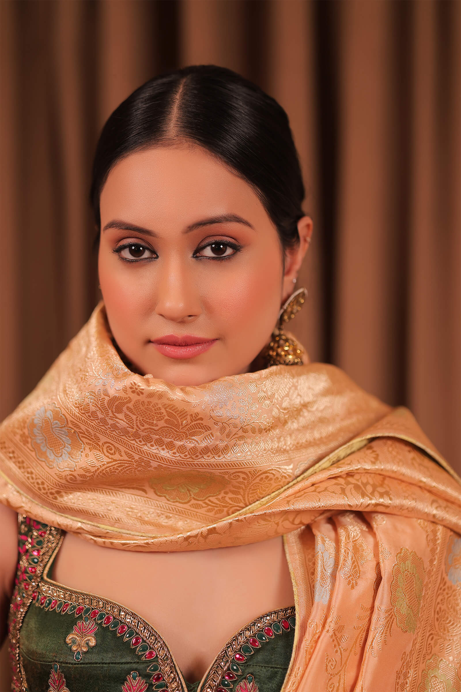 Peach Handloom Katan Silk Banarasi Jangla Kadwa Meena Saree