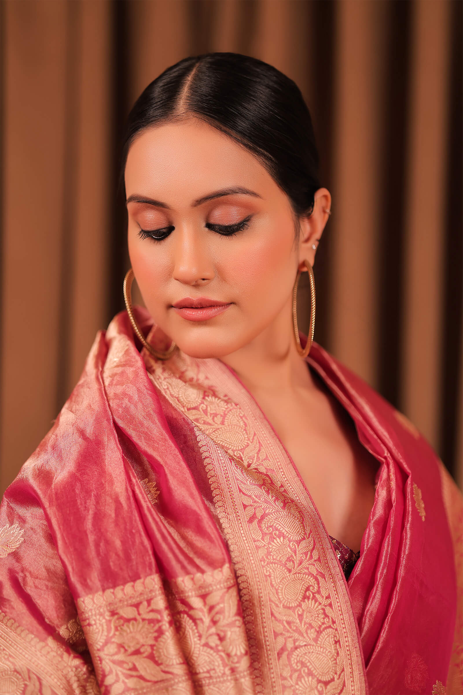 Wine Handloom Silk Tissue Banarasi Saree