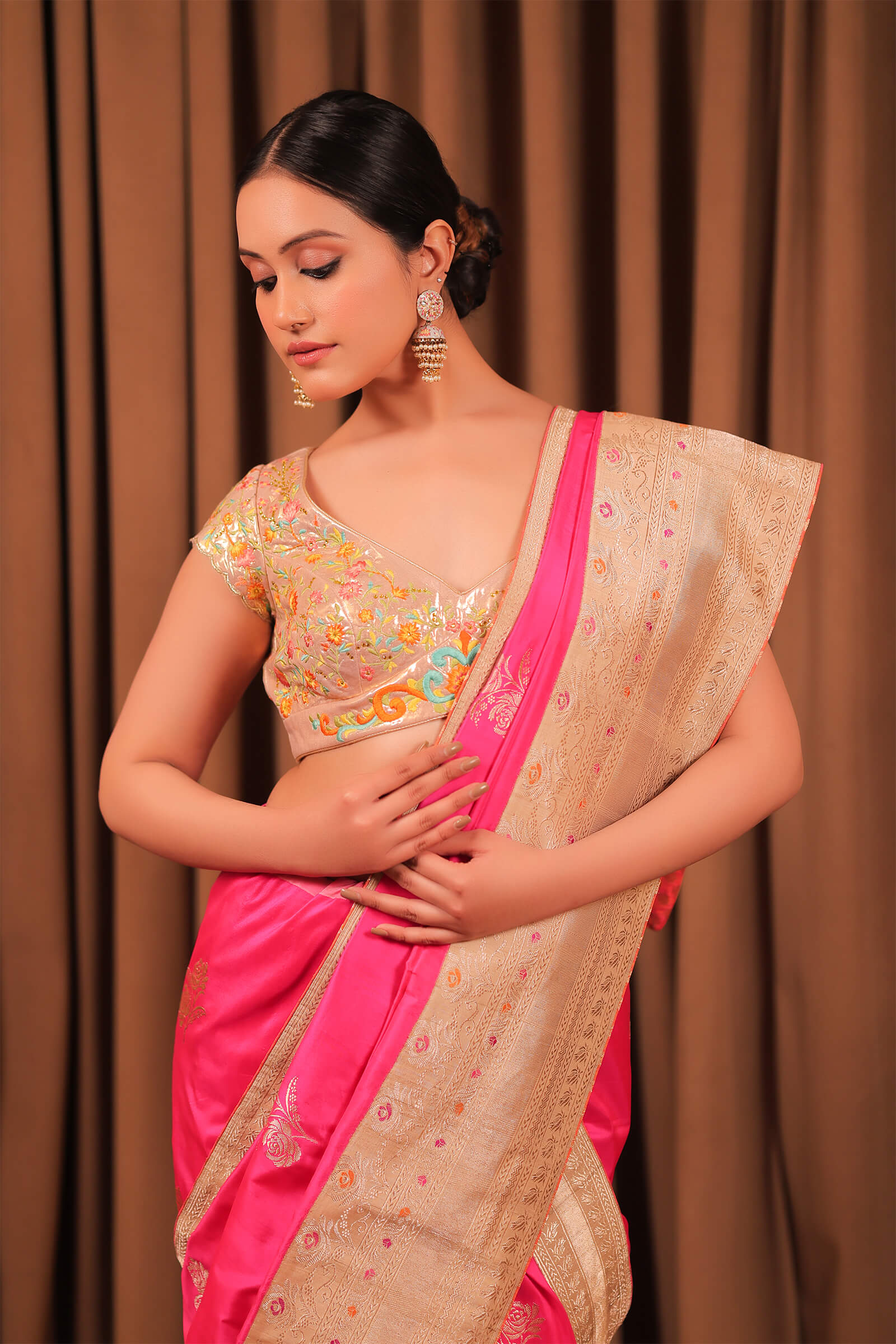 Fuschia Handloom  Katan Banarasi Saree