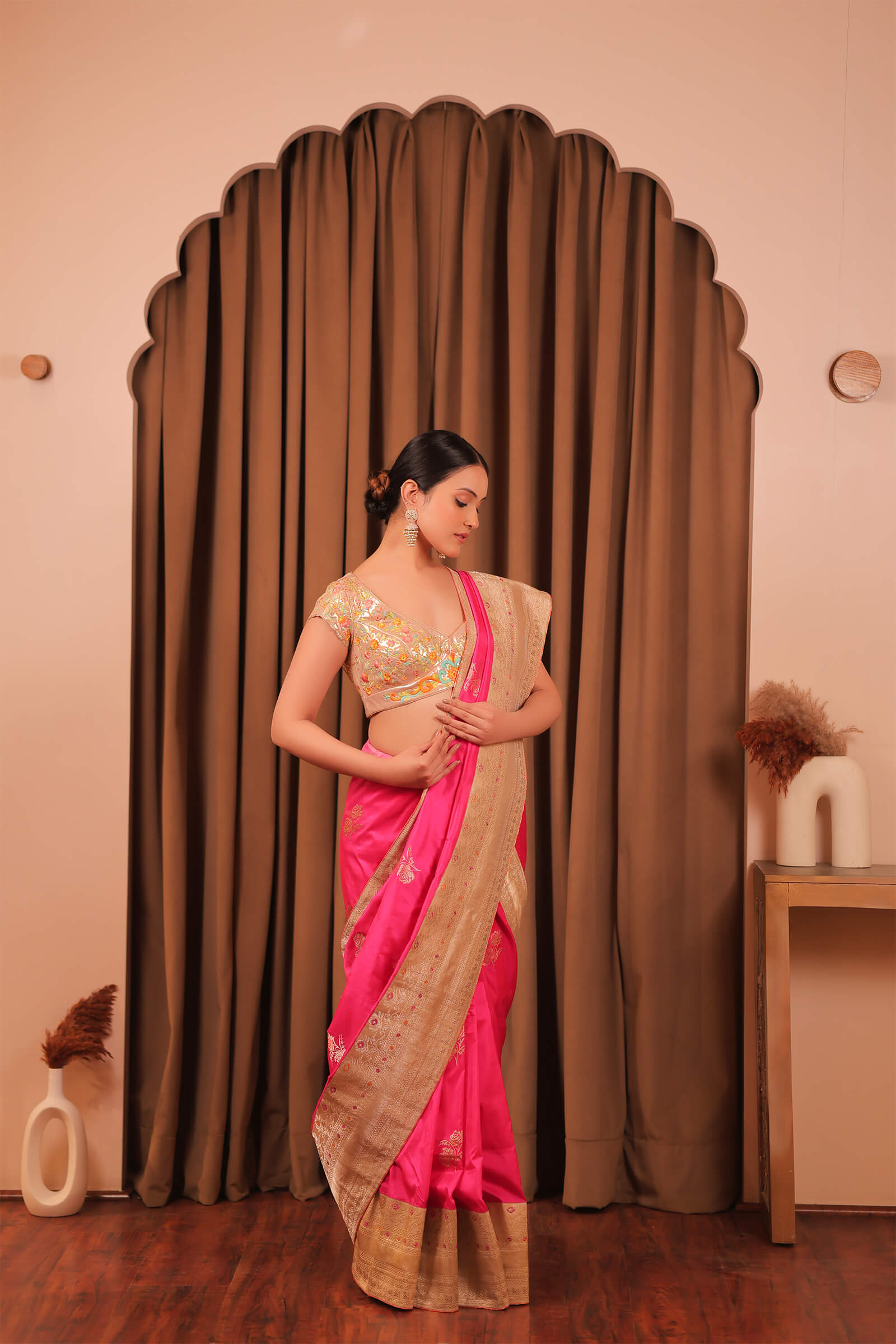 Fuschia Handloom  Katan Banarasi Saree