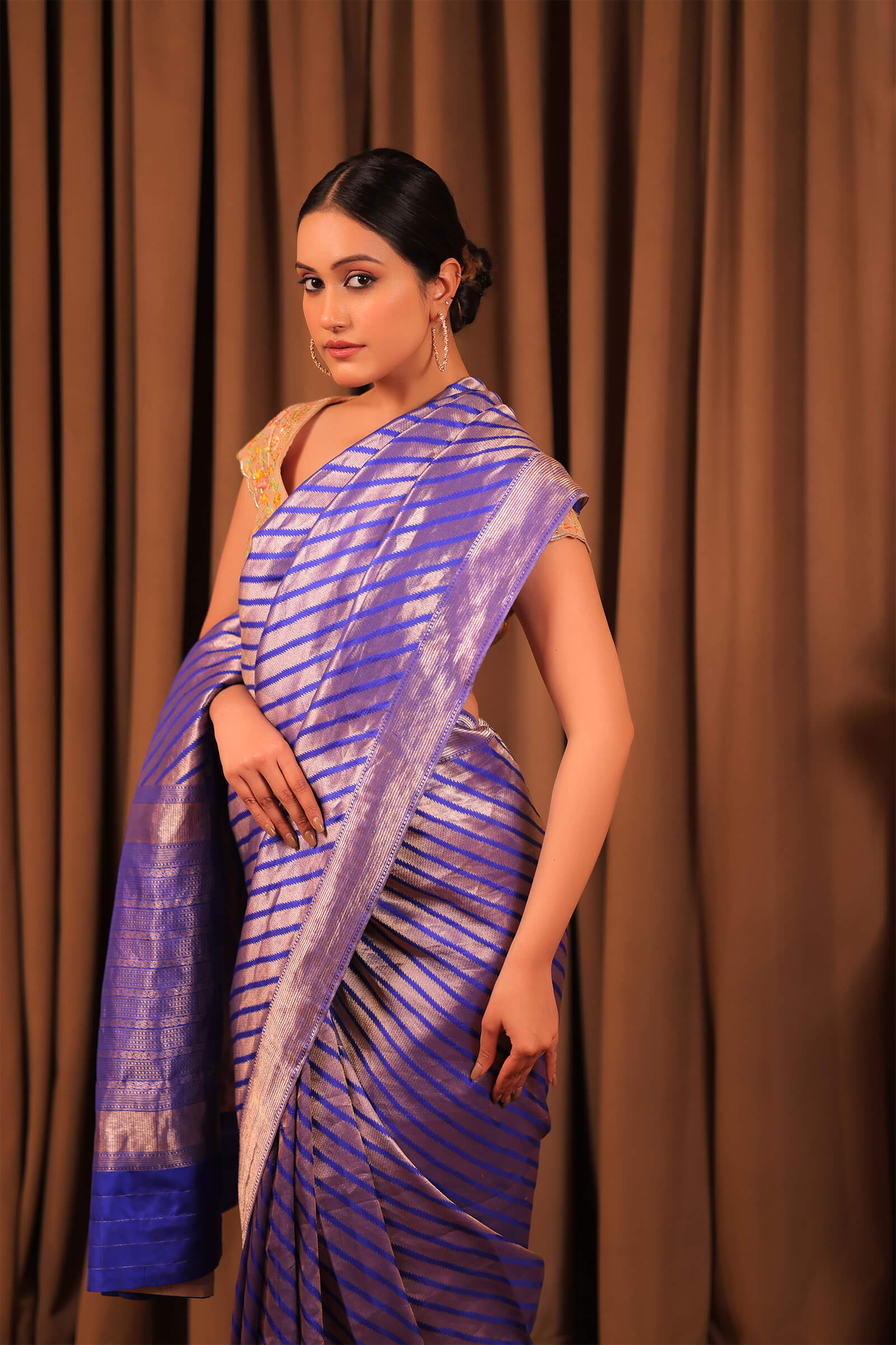 Electric Blue Handloom Fine Zari Katan Silk Banarasi Saree