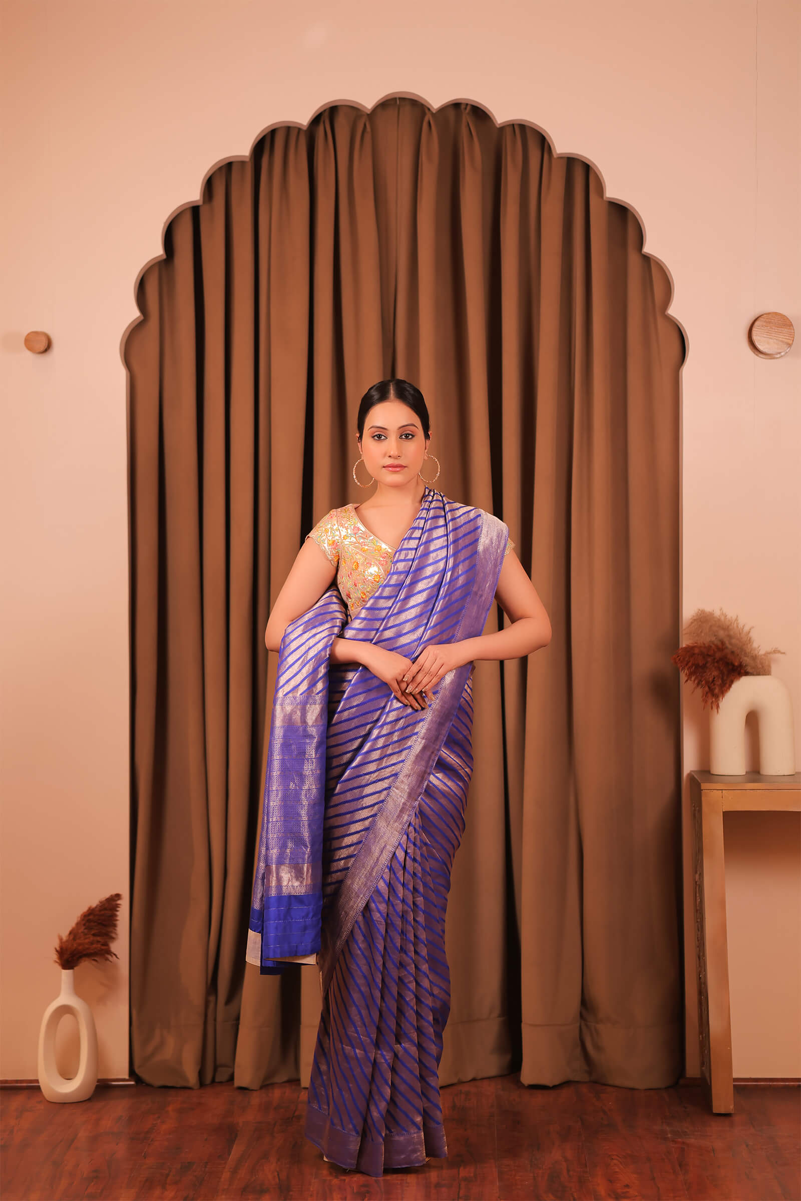 Electric Blue Handloom Fine Zari Katan Silk Banarasi Saree