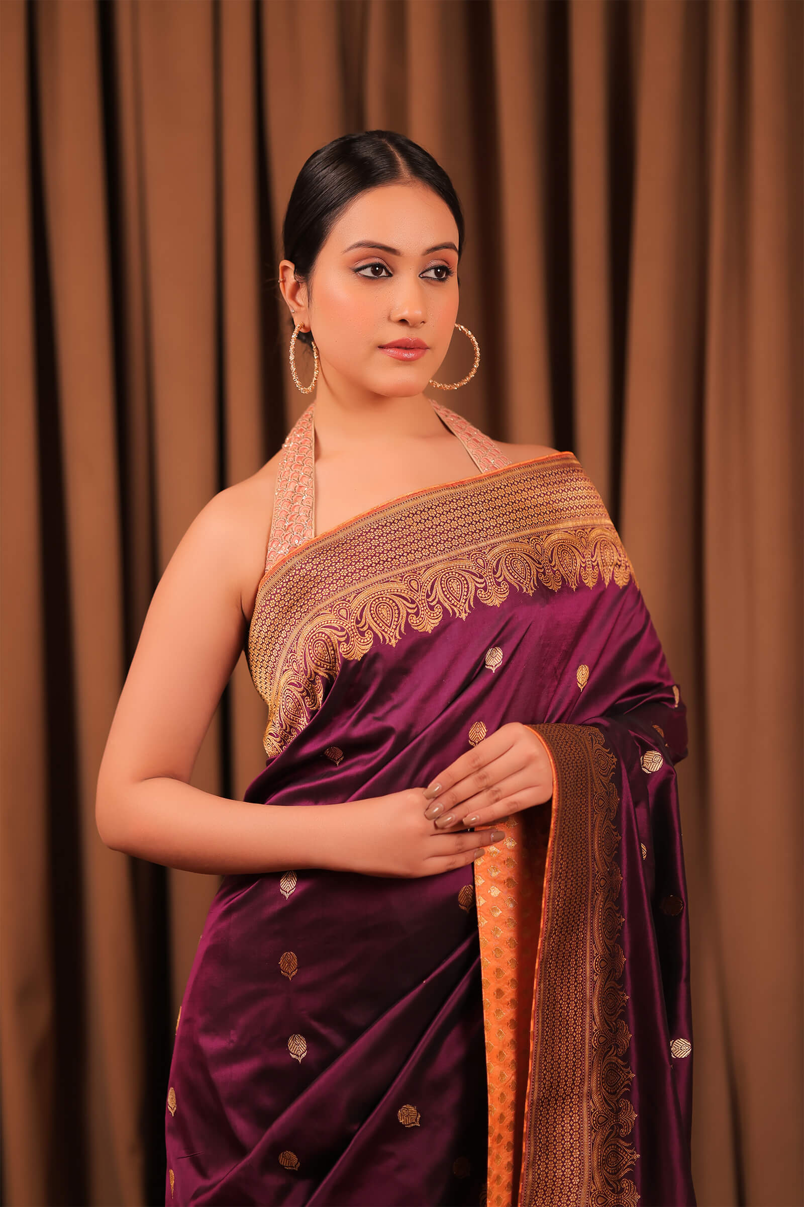 Deep Wine Handloom Katan Silk  Antique Gold Banarasi Saree