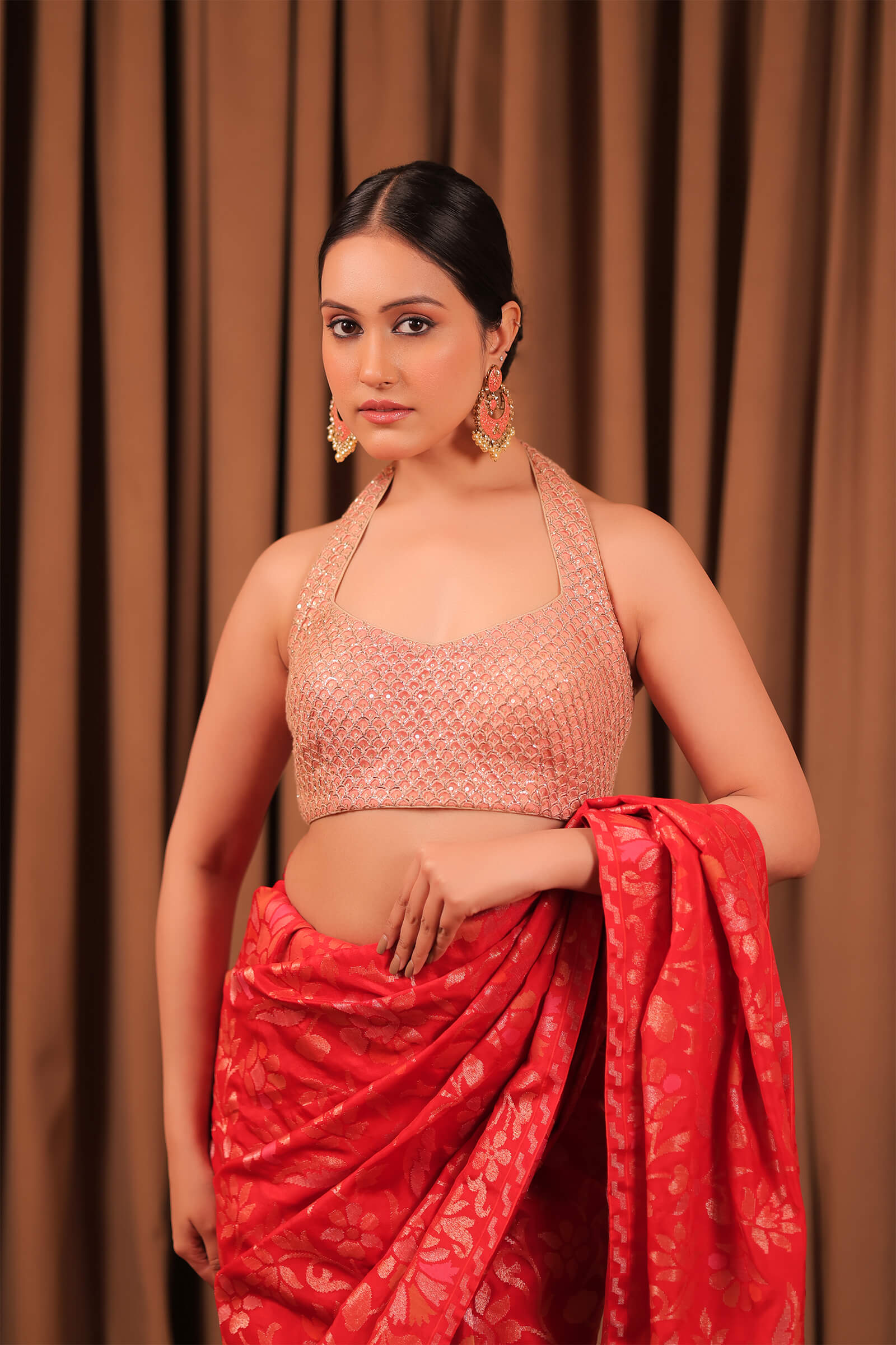 Red Handloom Silk Katan Banarasi Jamdani Saree