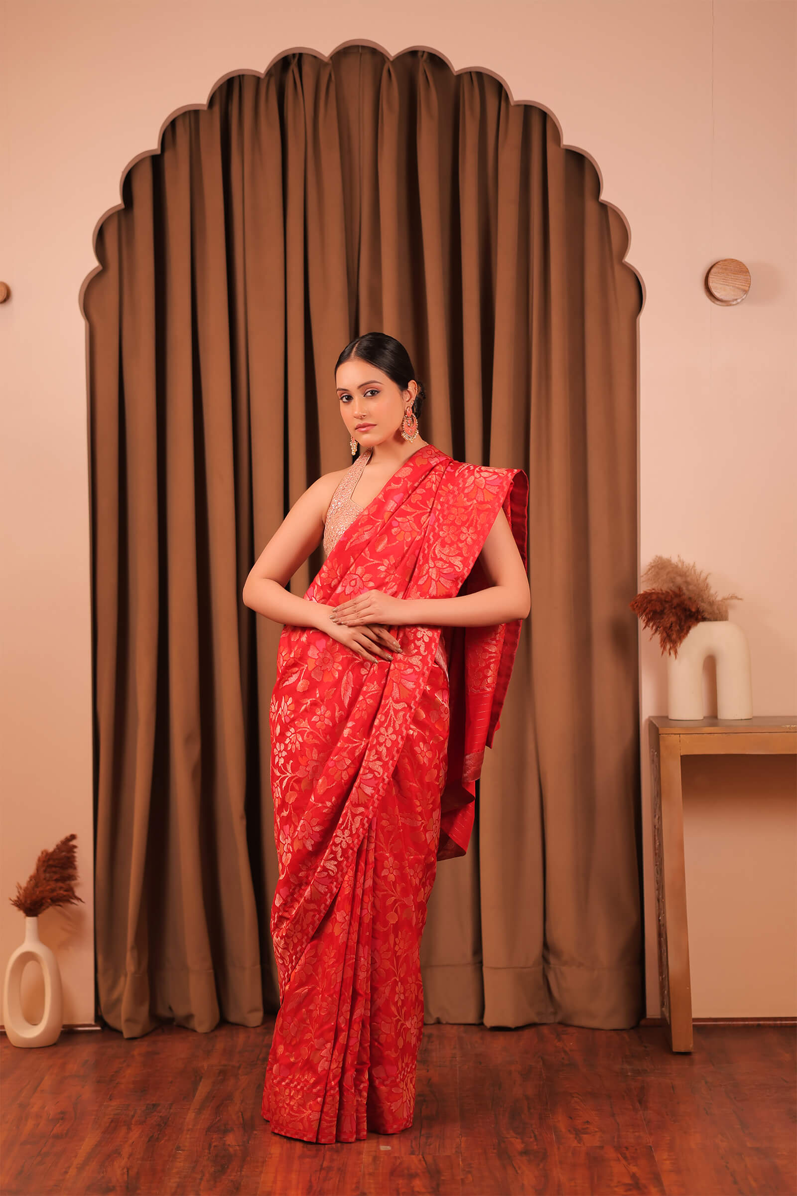 Red Handloom Silk Katan Banarasi Jamdani Saree