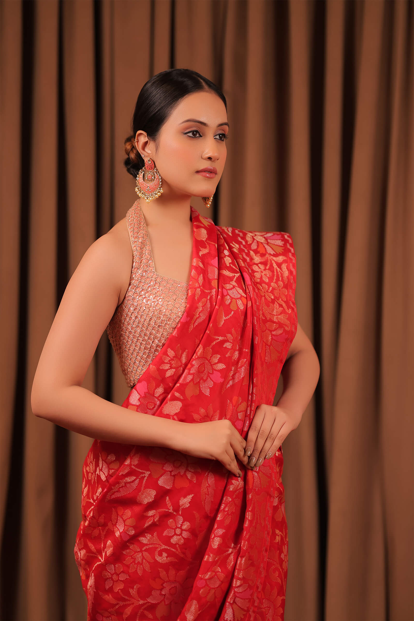 Red Handloom Silk Katan Banarasi Jamdani Saree