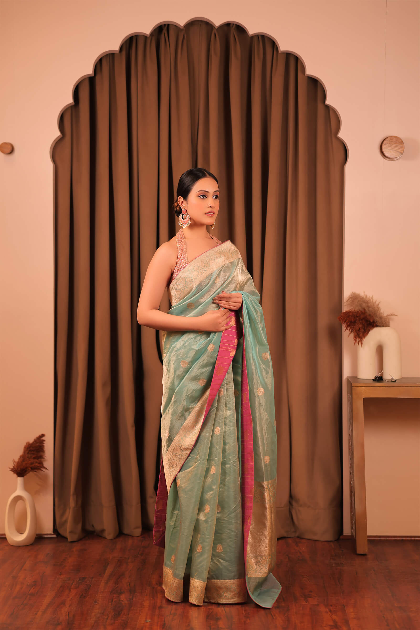 Light Green Handloom Silk Tissue Banarasi Saree