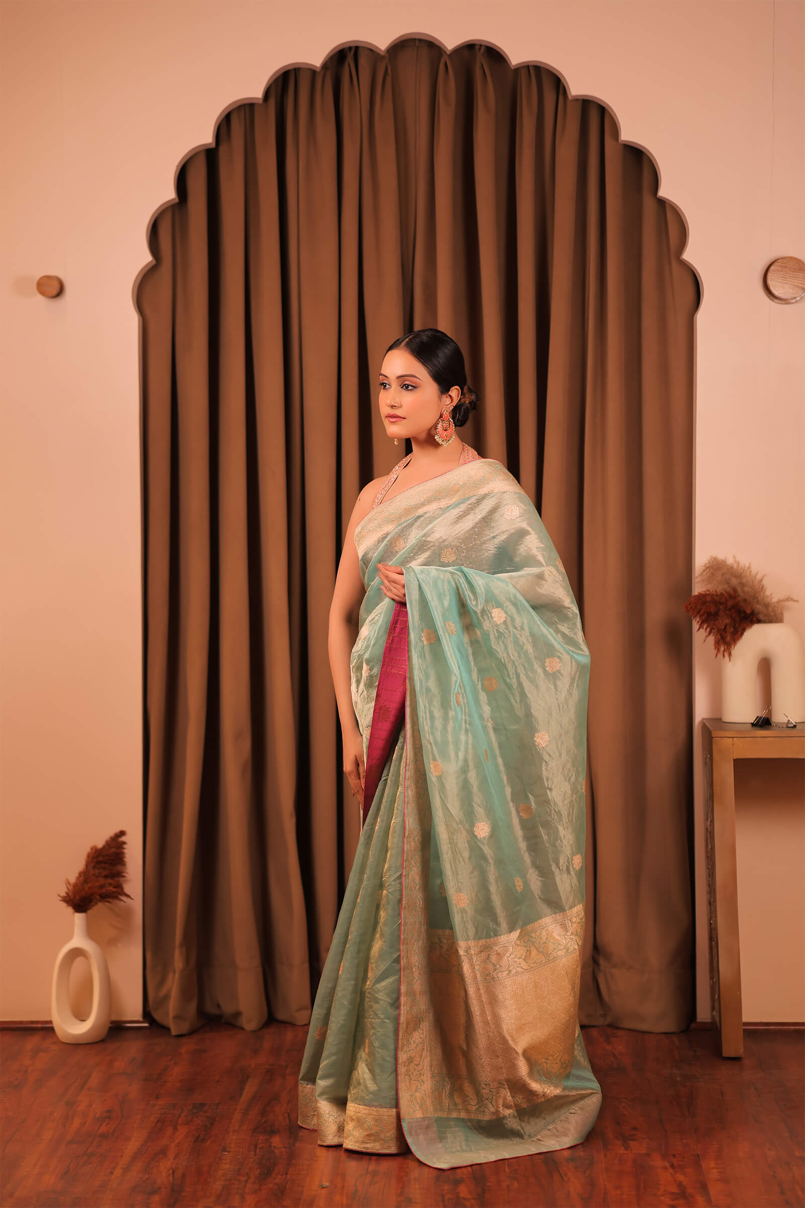 Light Green Handloom Silk Tissue Banarasi Saree