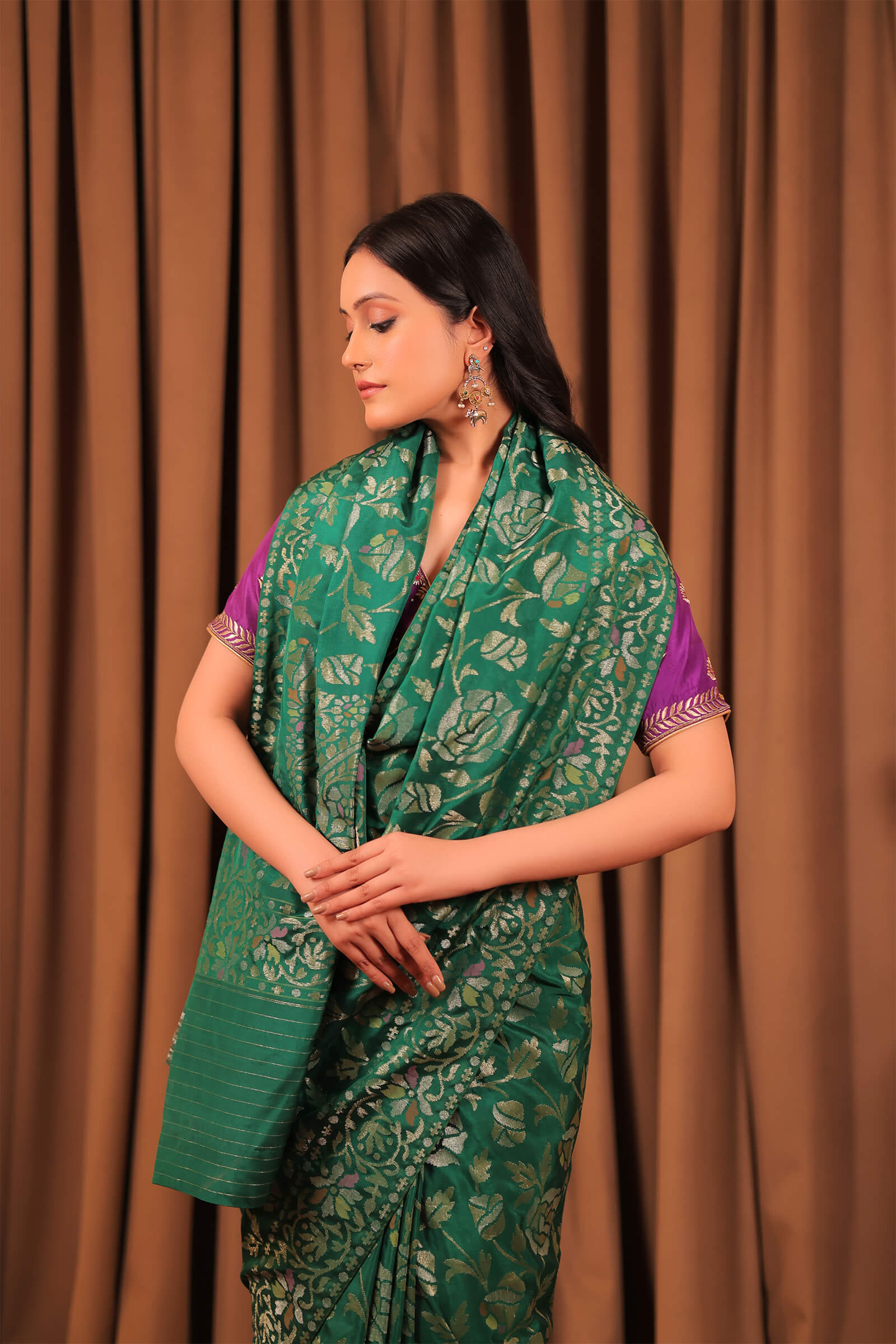 Green Handloom Silk Katan Banarasi Jamdani Saree