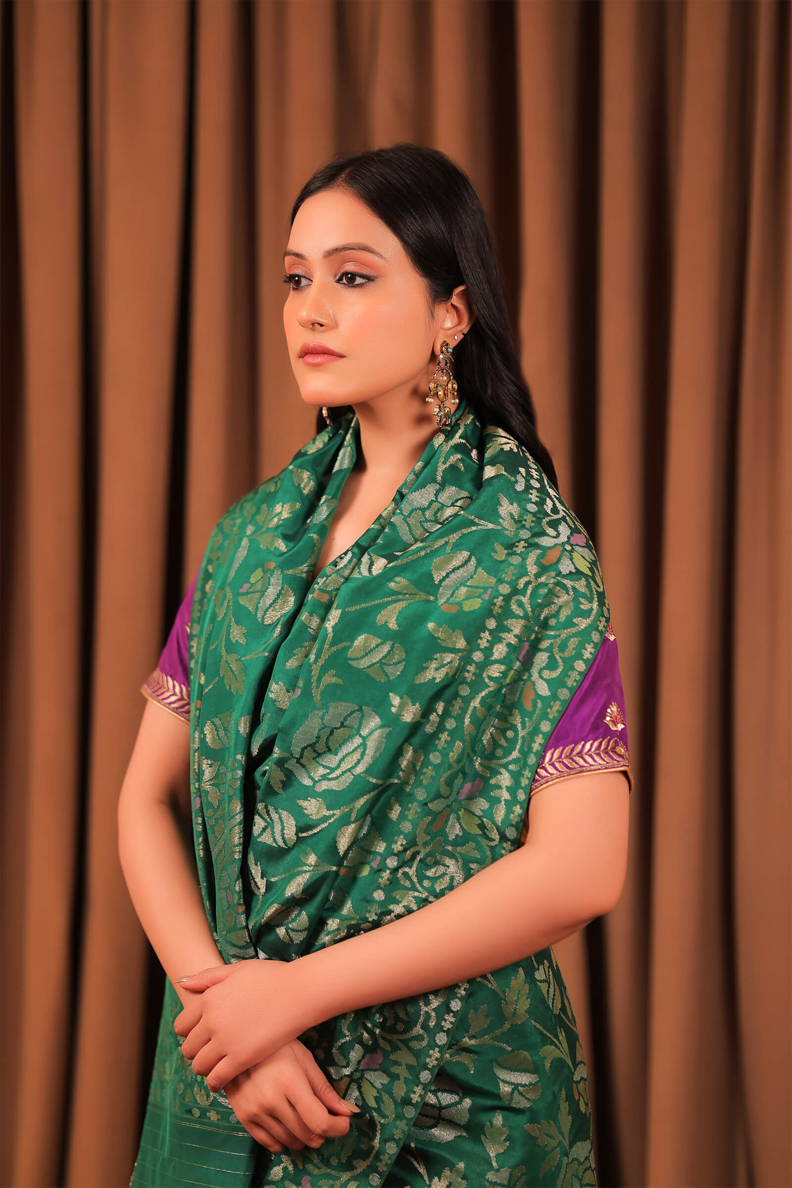 Green Handloom Silk Katan Banarasi Jamdani Saree