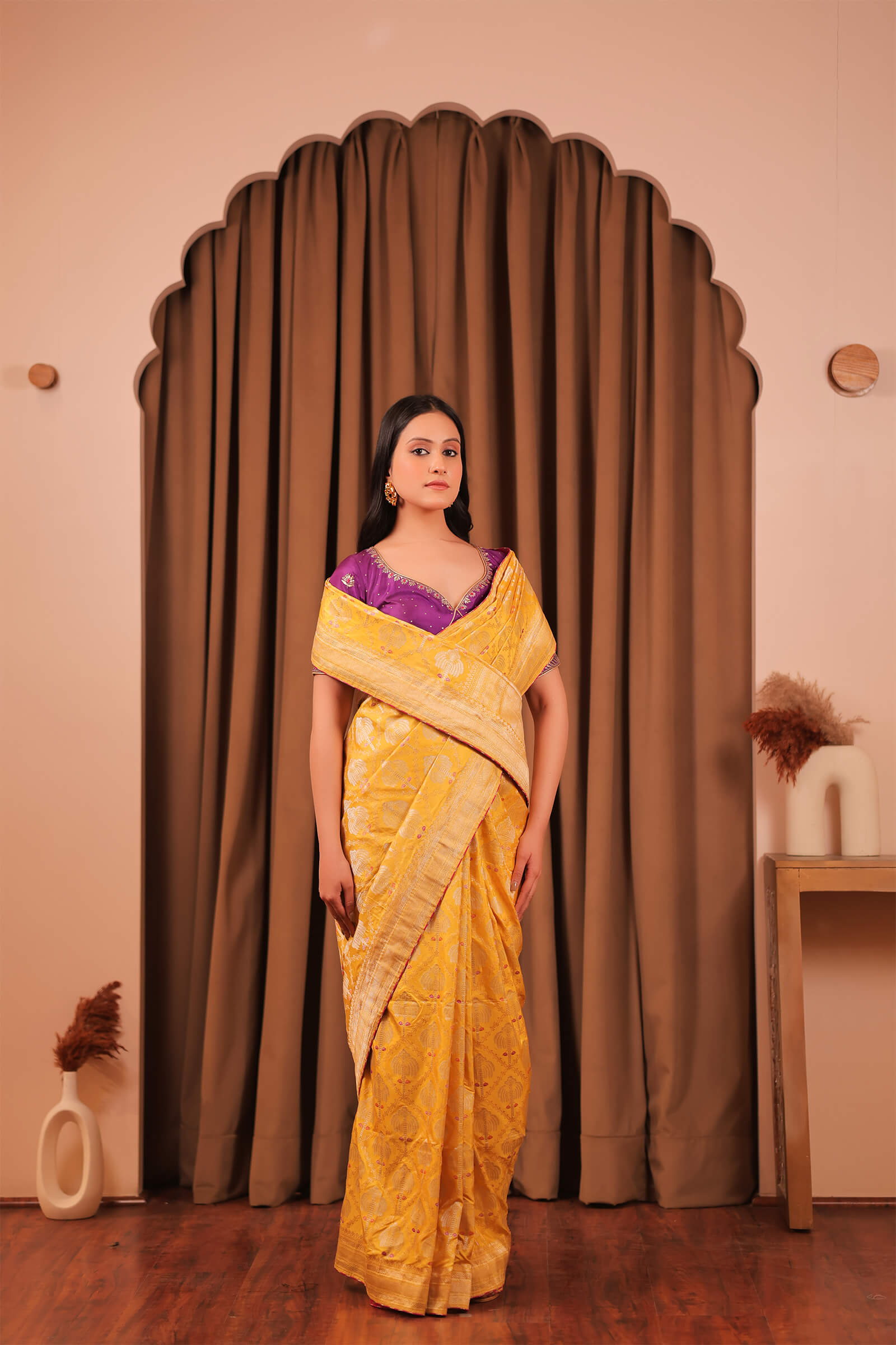 Yellow Handloom Silk Katan Banarasi Jamdani Saree