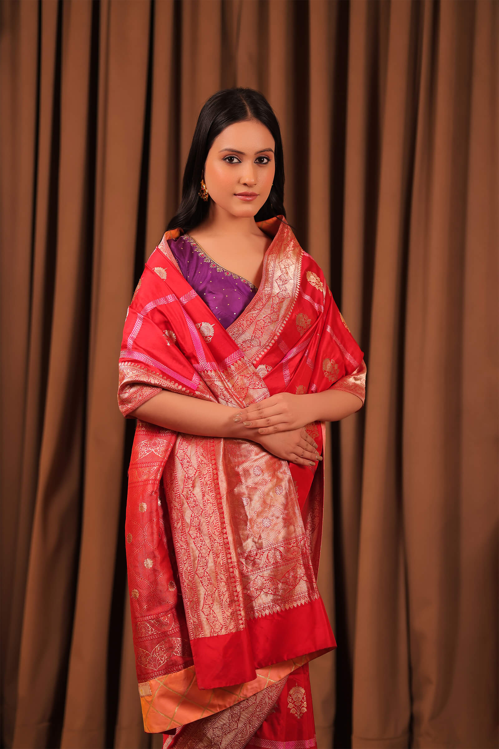 Red Handloom Katan Silk Banarasi Saree