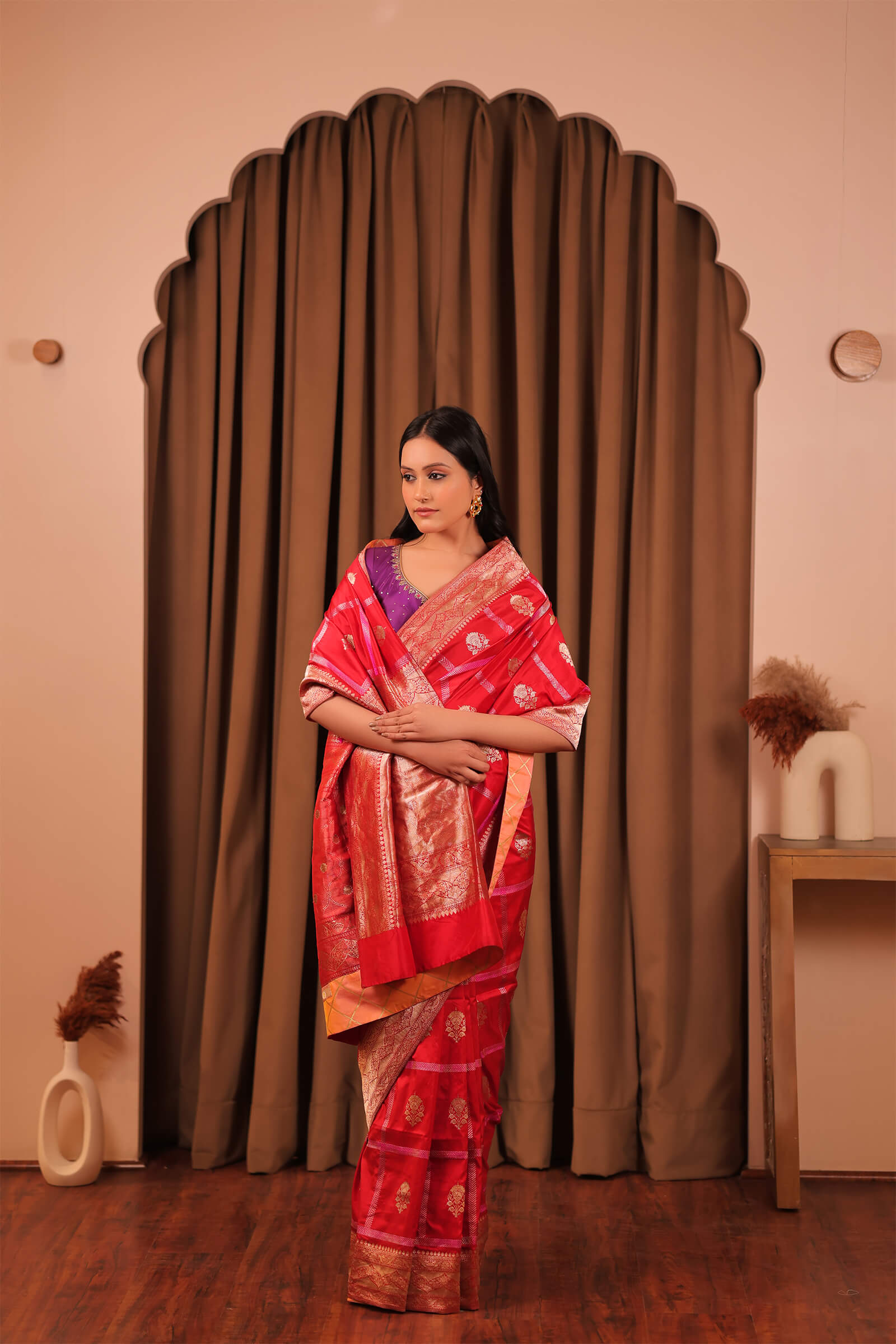Red Handloom Katan Silk Banarasi Saree