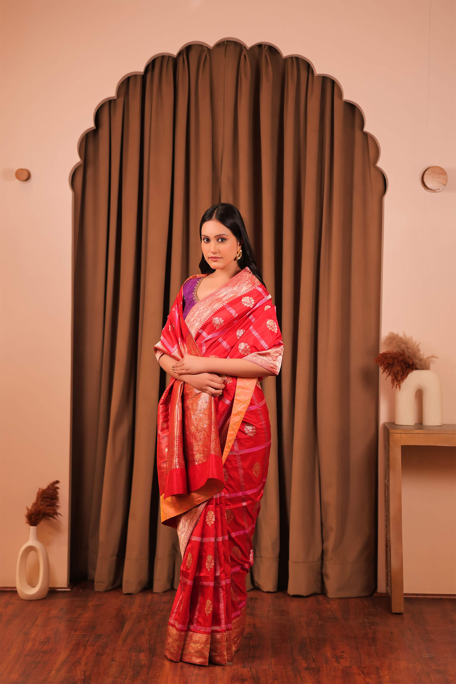 Red Handloom Katan Silk Banarasi Saree