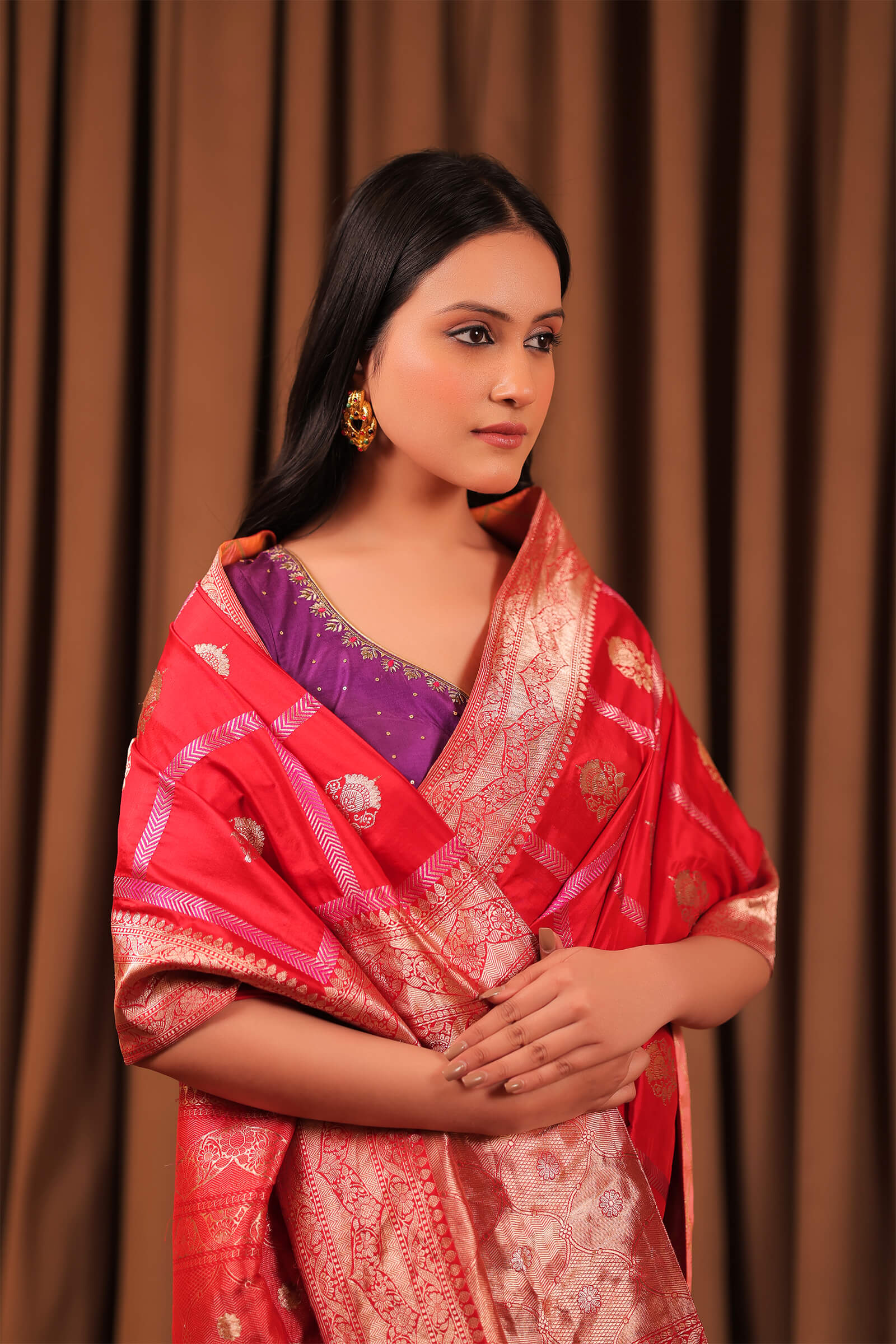 Red Handloom Katan Silk Banarasi Saree